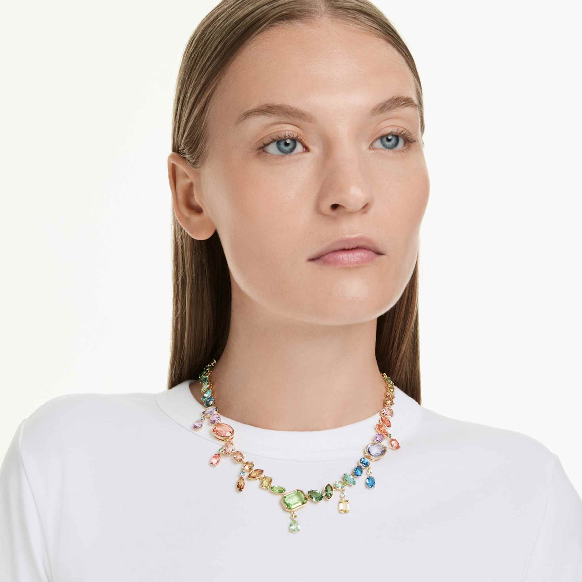 Gema necklace Mixed cuts, Dangling crystals, Multicolored, Gold-tone plated - Image 7