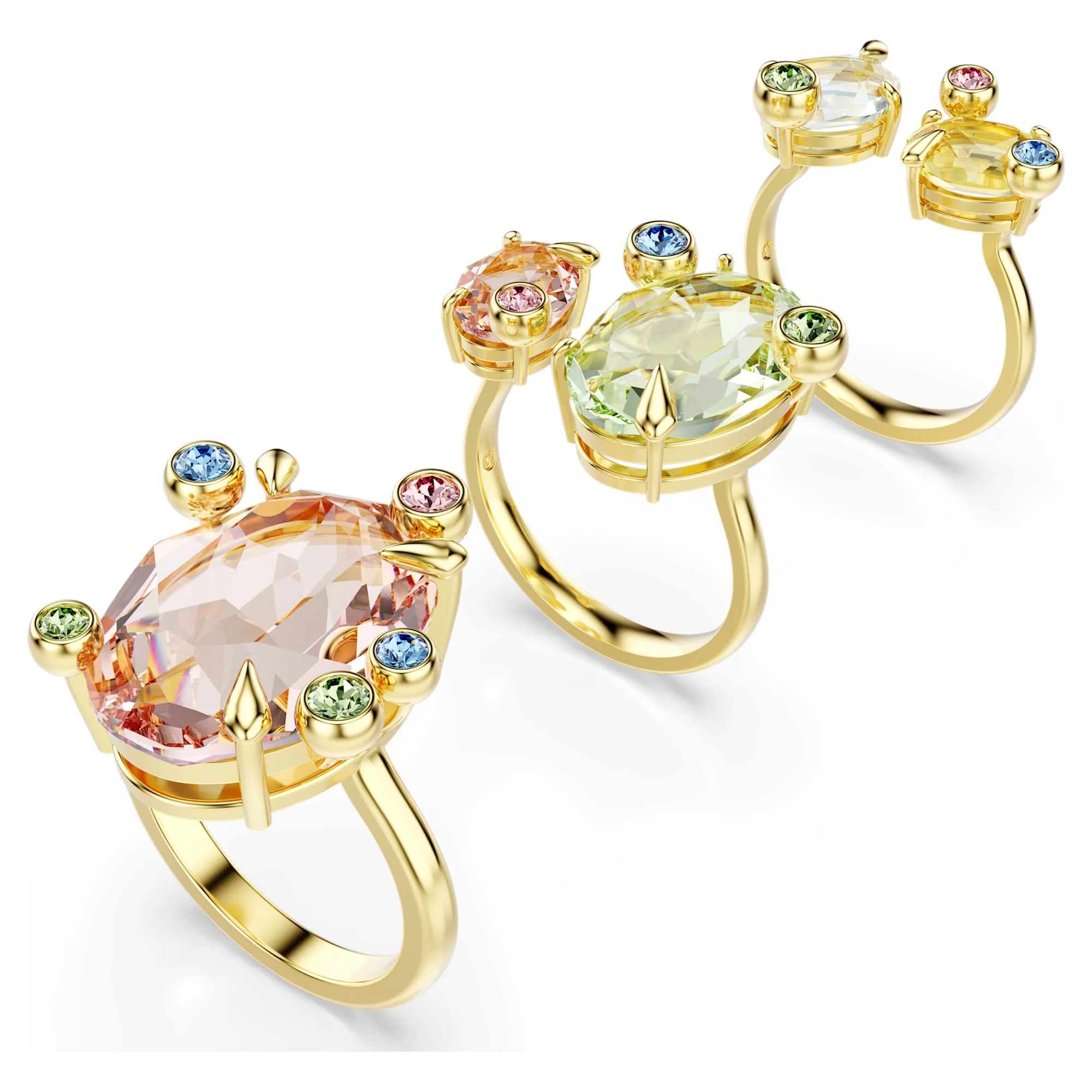 Gema ring Set (3), Mixed cuts, Multicoloured, Gold-tone plated
