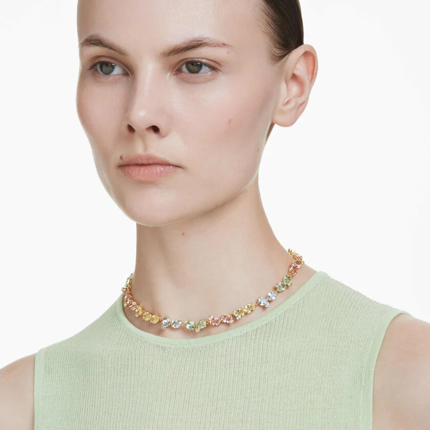 Gema Tennis necklace, Mixed cuts, Multicolored, Gold-tone plated - Image 6