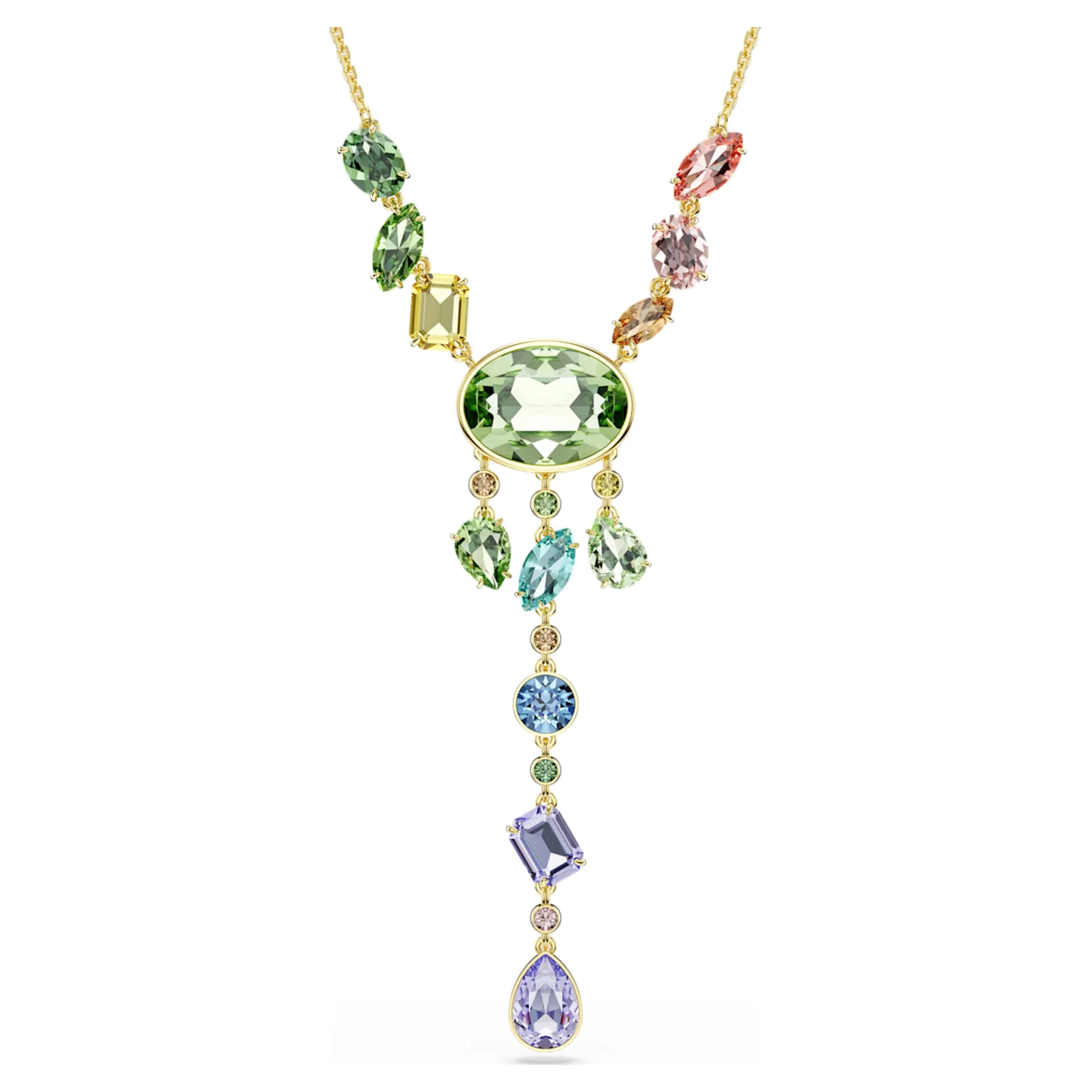 Gema Y necklace Mixed cuts, Multicolored, Gold-tone plated