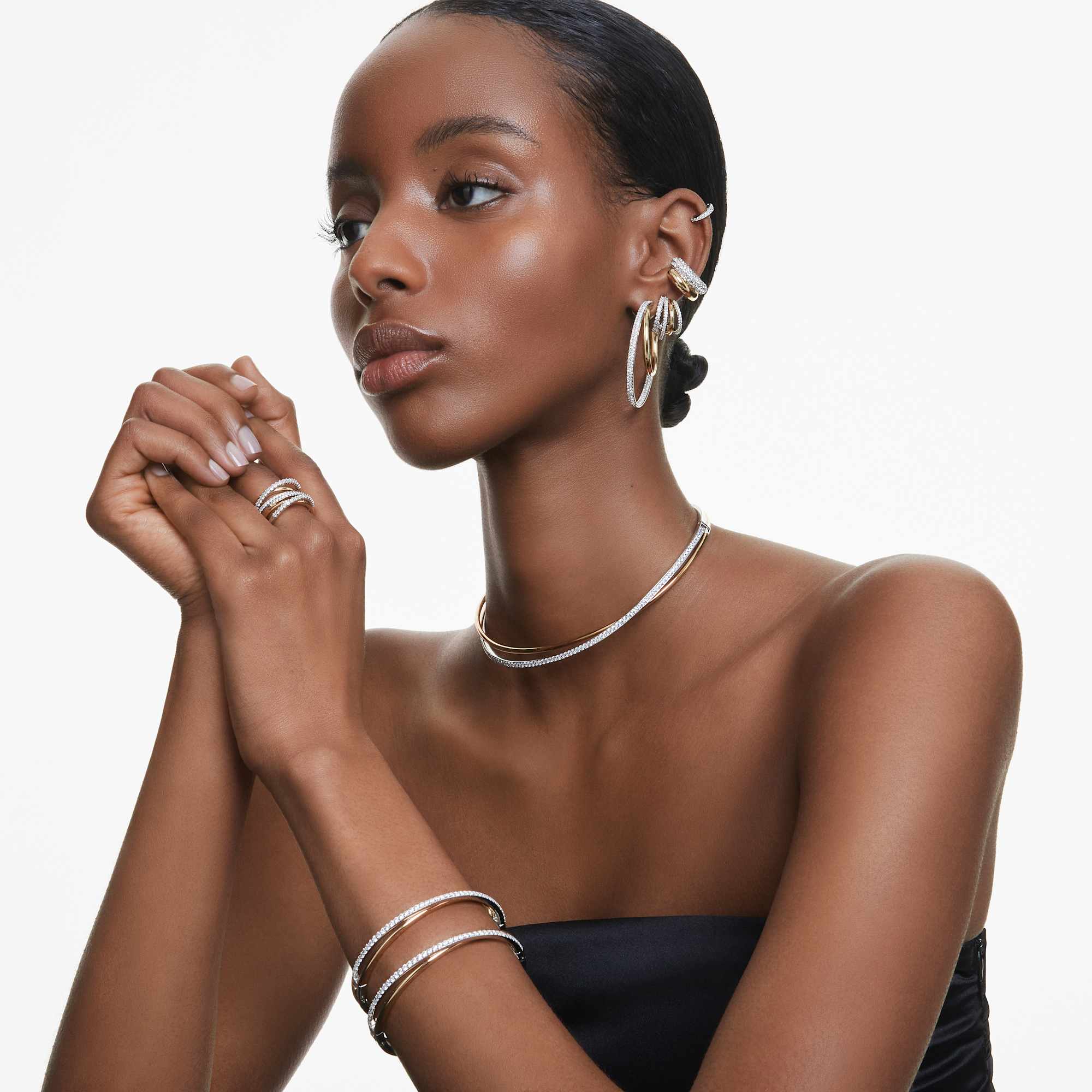 Hyperbola bangle Round cut, White, Mixed metal finish - Image 6