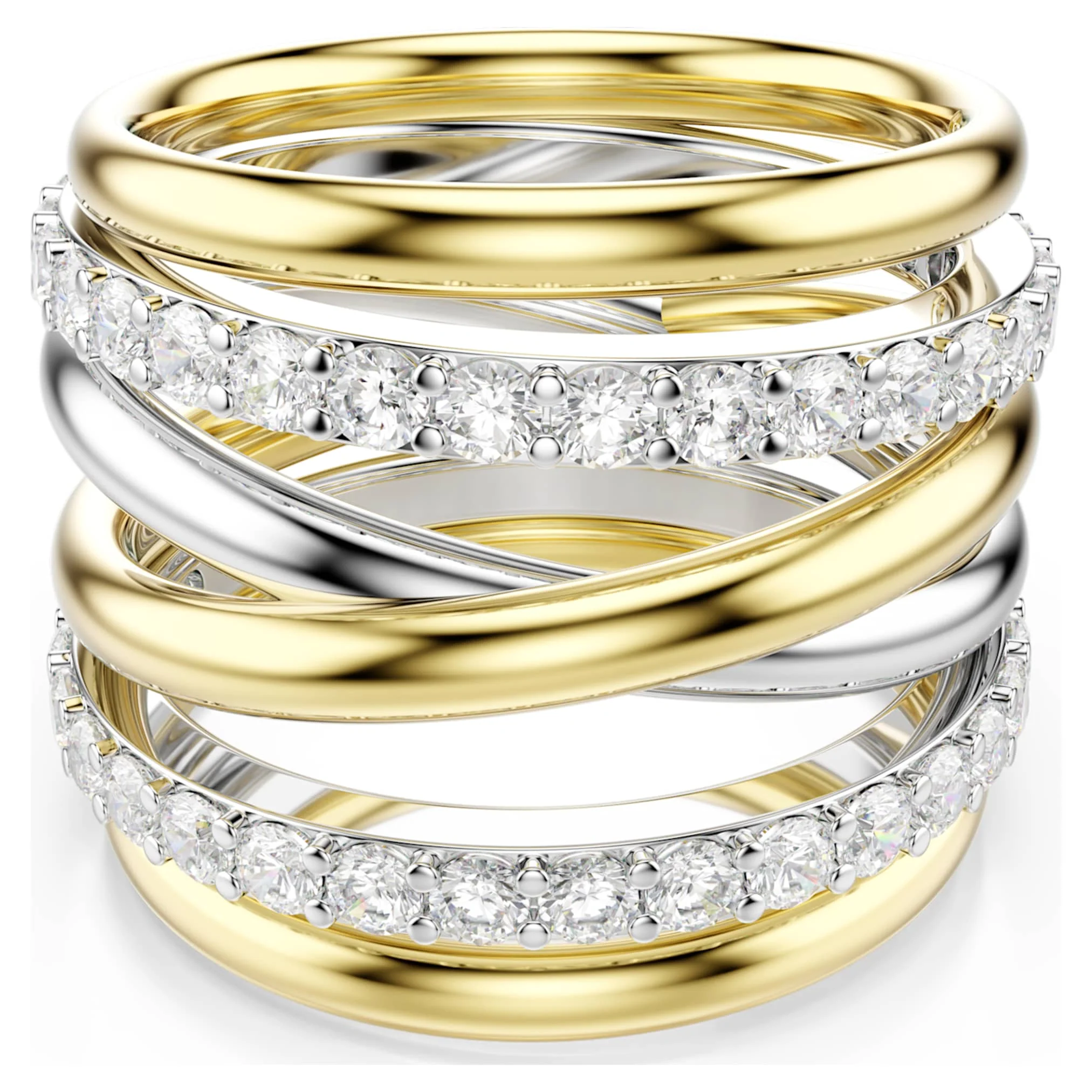 Hyperbola cocktail ring Round cut, White, Mixed metal finish