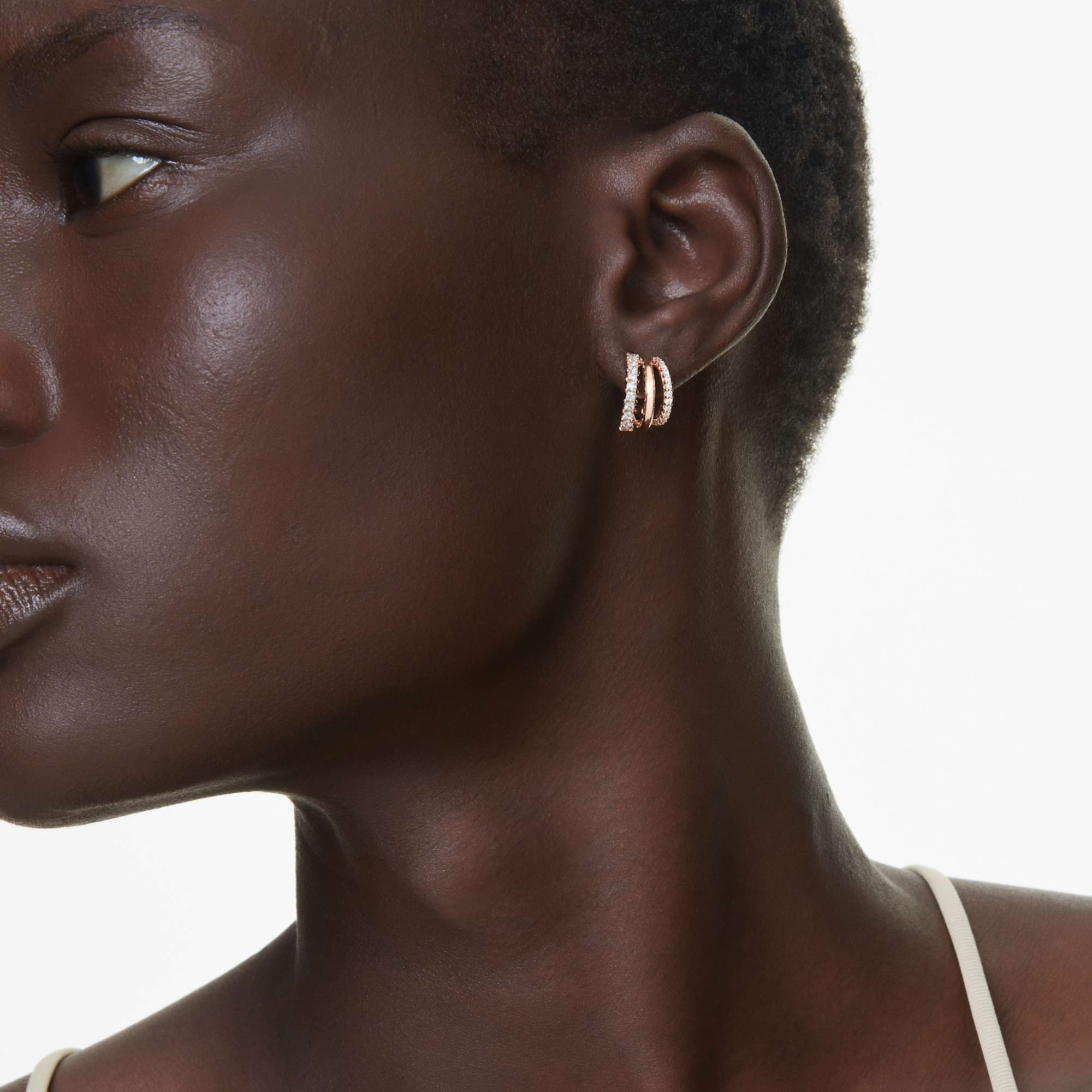 Hyperbola hoop earrings Mixed cuts, Mini, White, Rose gold-tone plated - Image 5