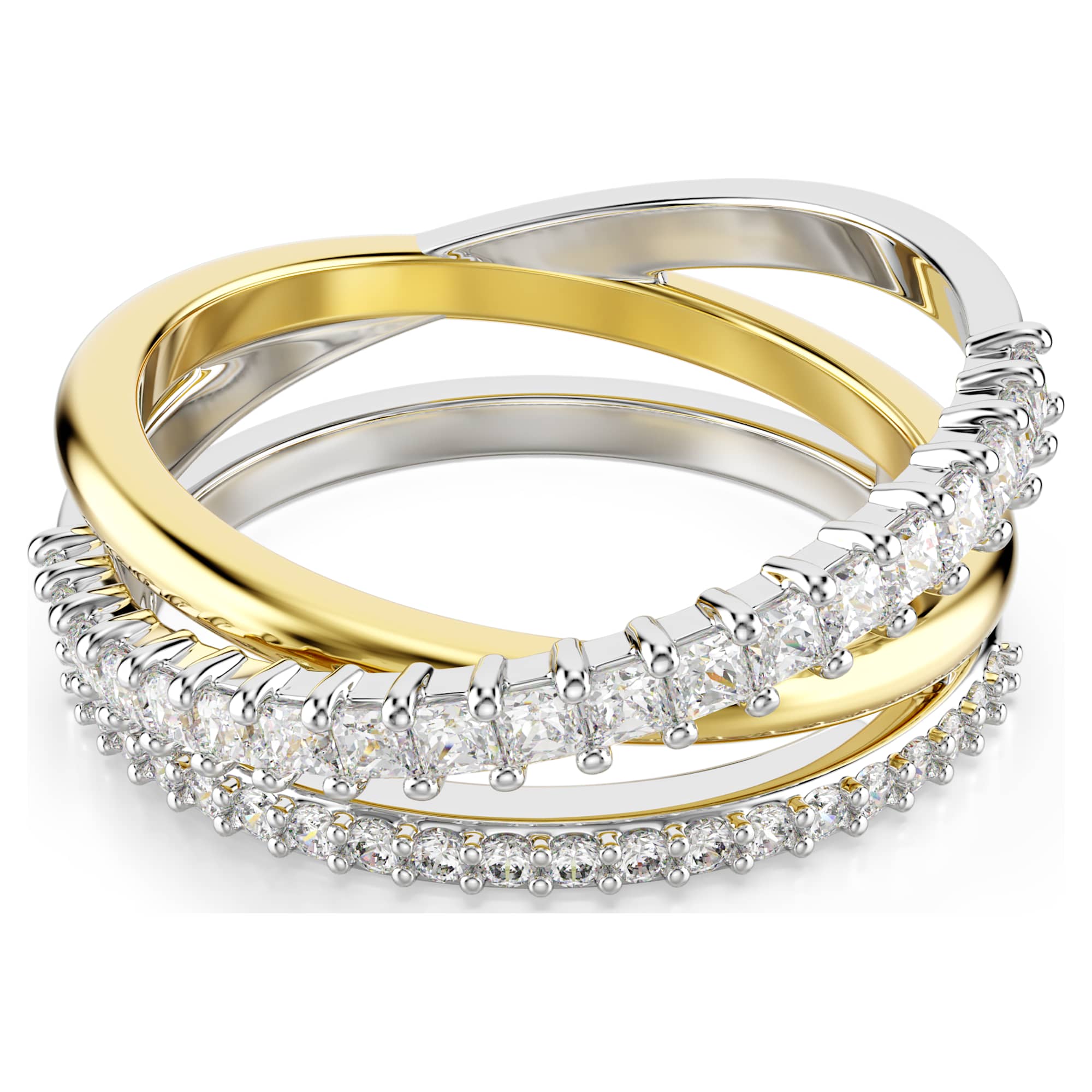 Hyperbola ring Mixed cuts, White, Mixed metal finish