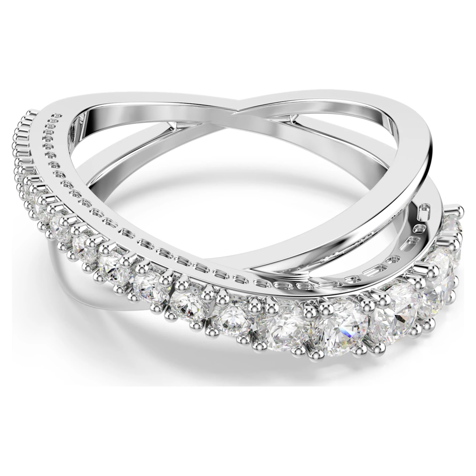 Hyperbola ring Mixed cuts, White, Silver-tone finish