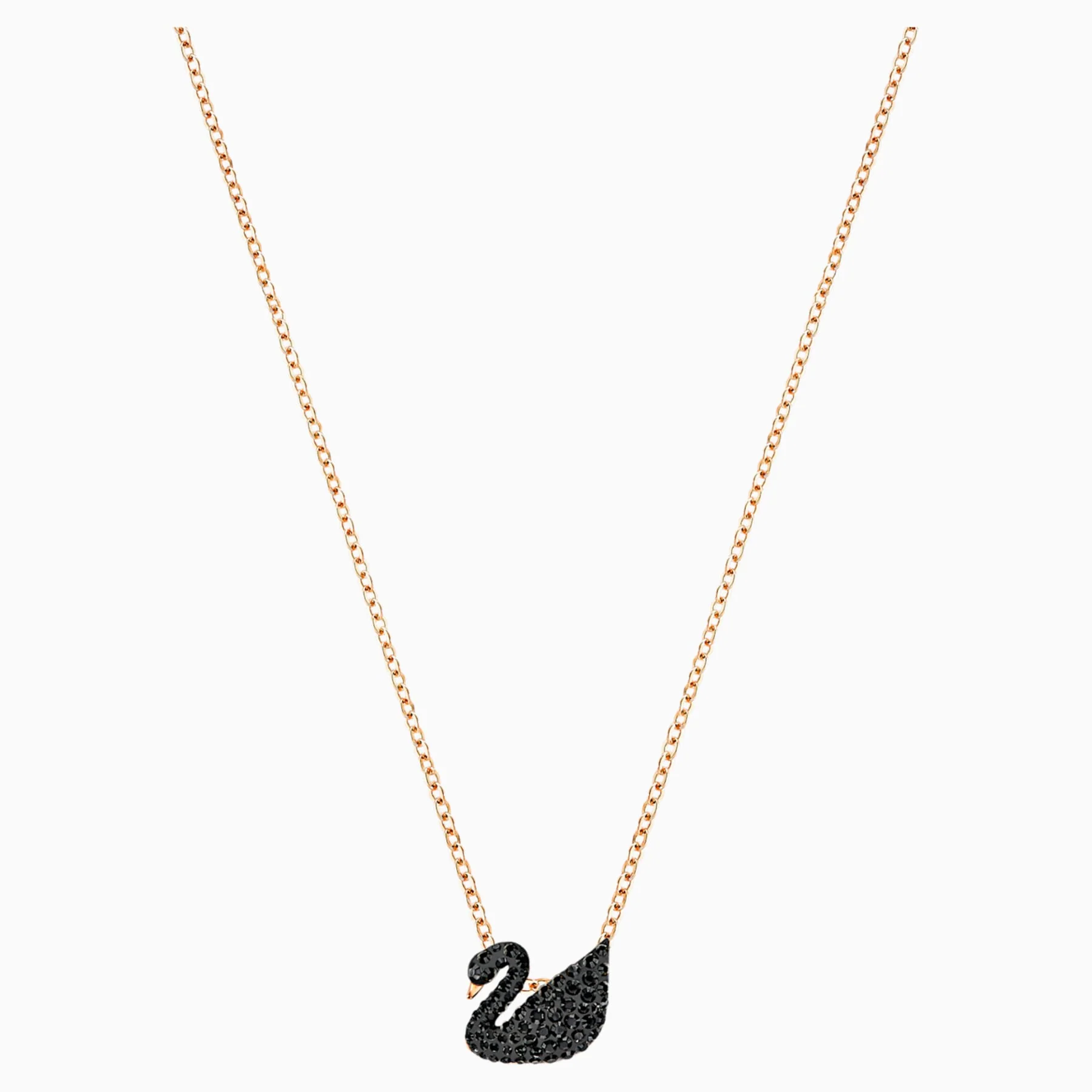 ICONIC SWAN PENDANT, BLACK, ROSE-GOLD TONE PLATED