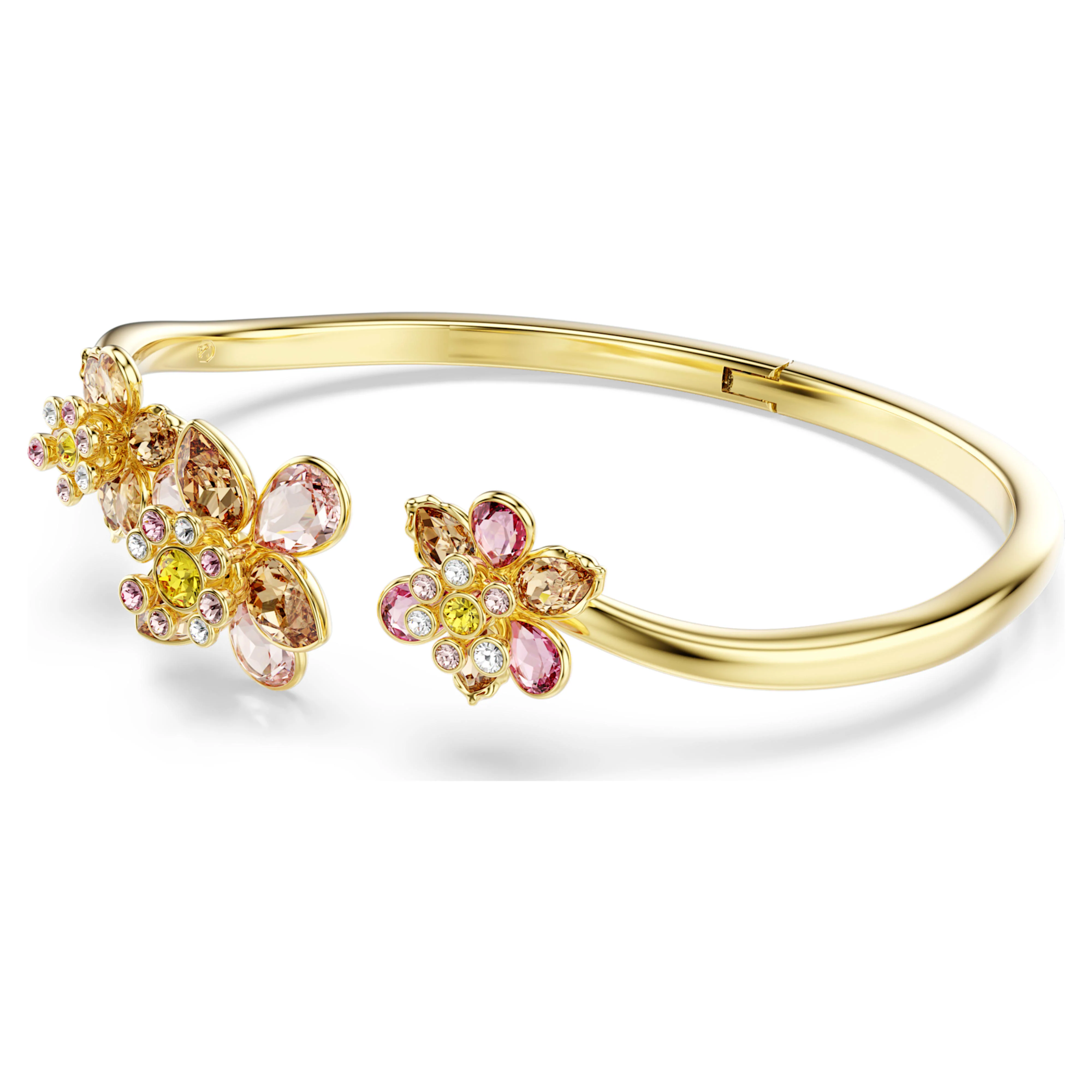 Idyllia bangle Mixed cuts, Flower, Multicolored, Gold-tone plated - Image 2