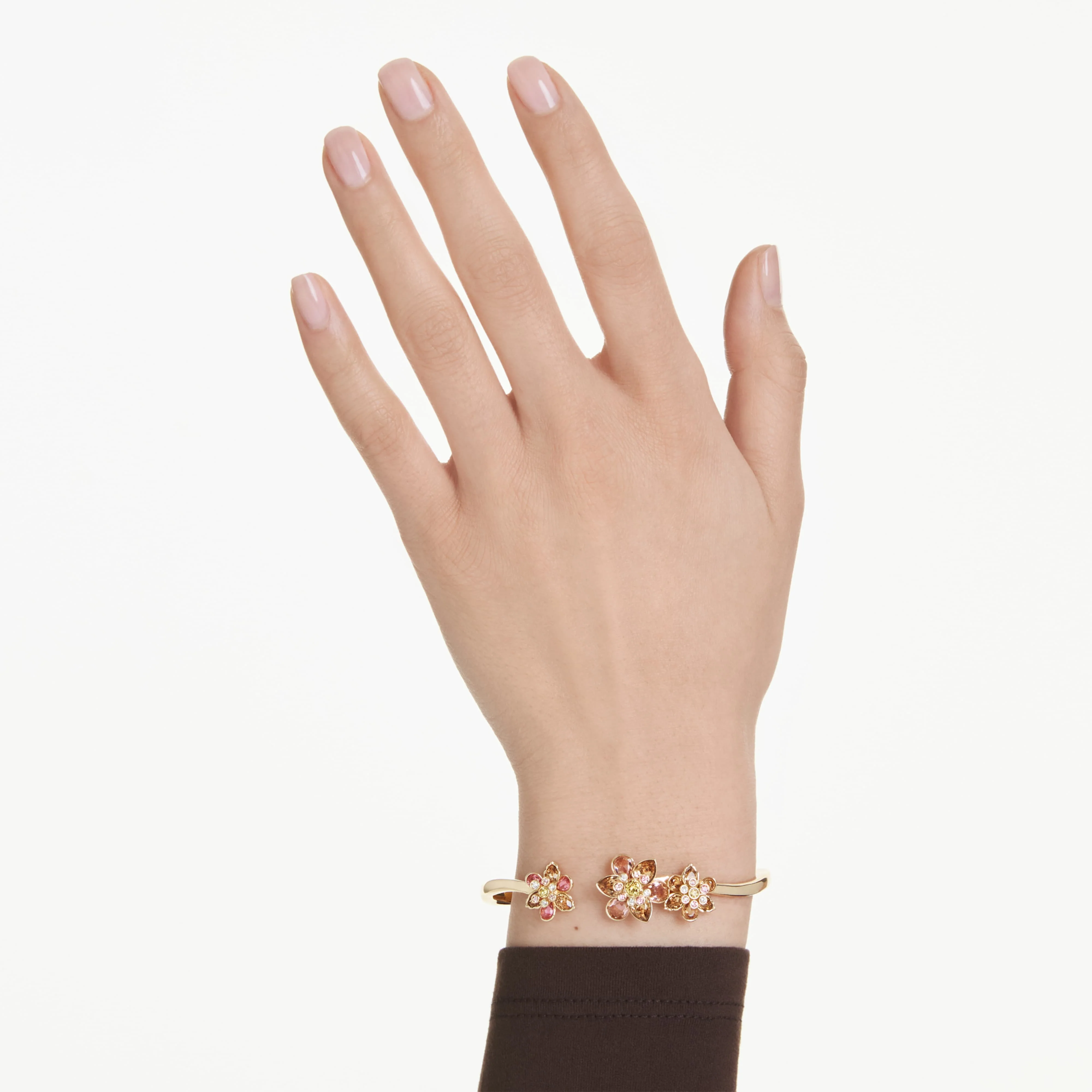 Idyllia bangle Mixed cuts, Flower, Multicolored, Gold-tone plated - Image 6