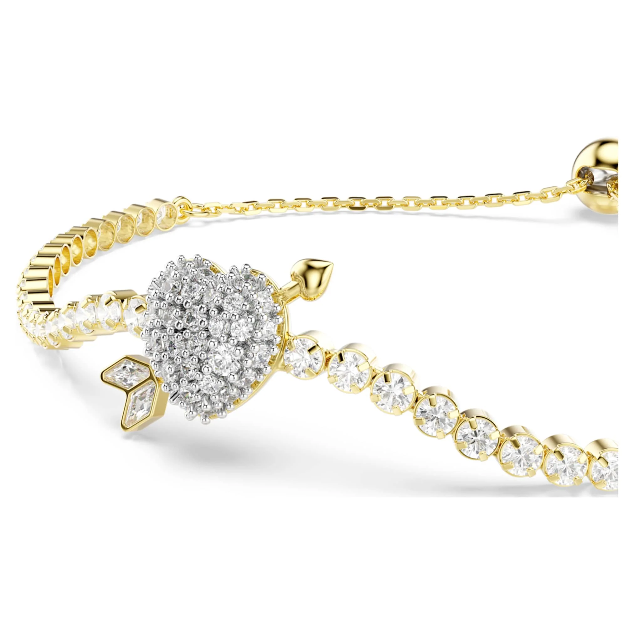 Idyllia bracelet Mixed cuts, Heart with arrow, White, Gold-tone plated - Image 4