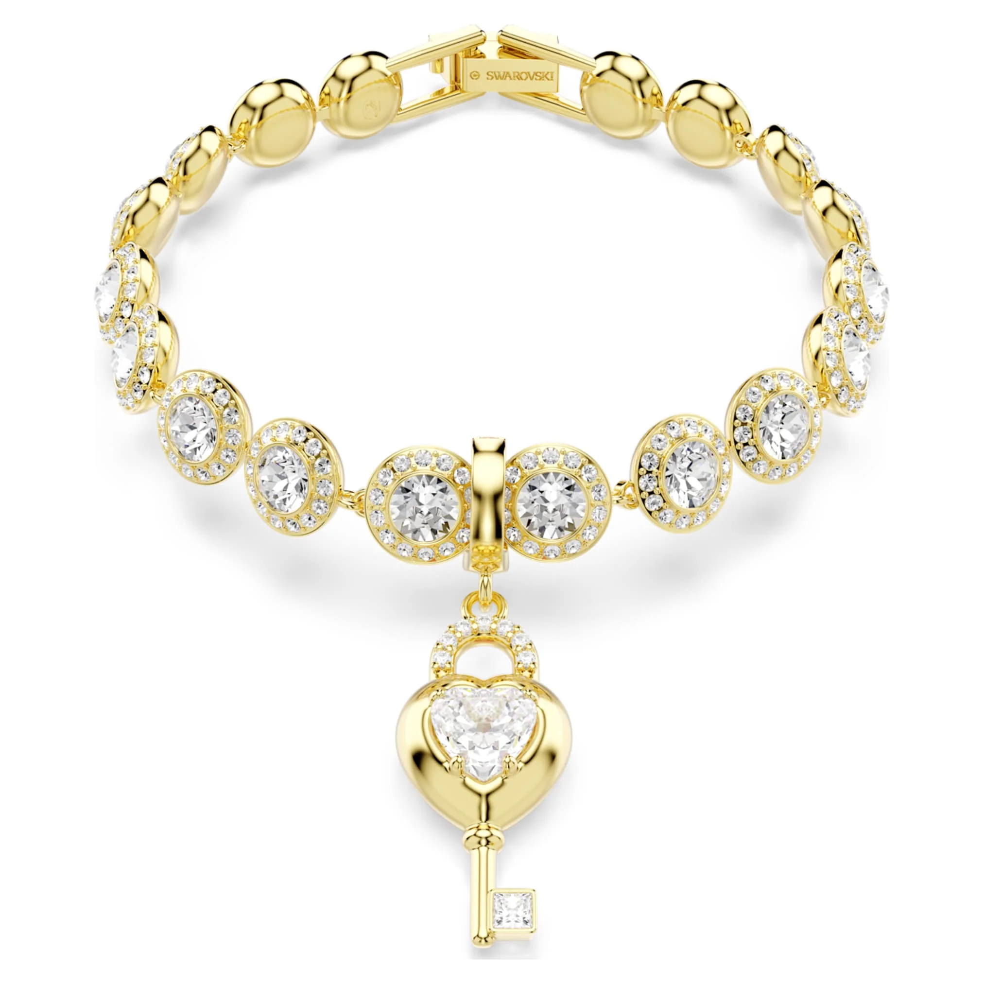 Idyllia charm Mixed cuts, Heart with key, White, Gold-tone plated - Image 4