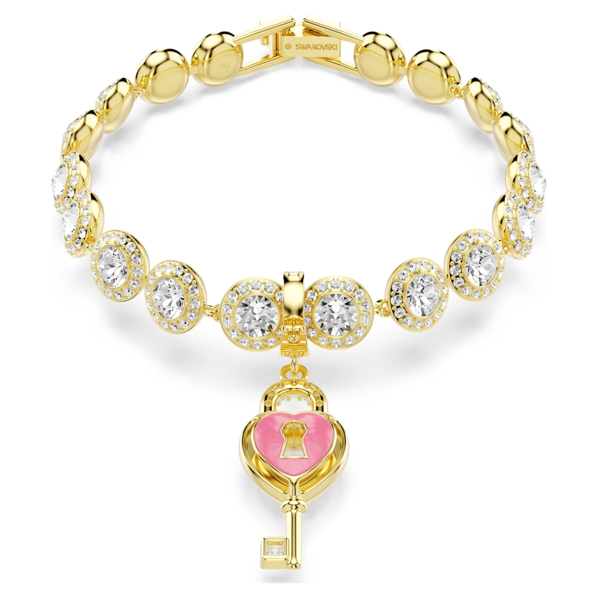Idyllia charm Mixed cuts, Heart with key, White, Gold-tone plated - Image 5