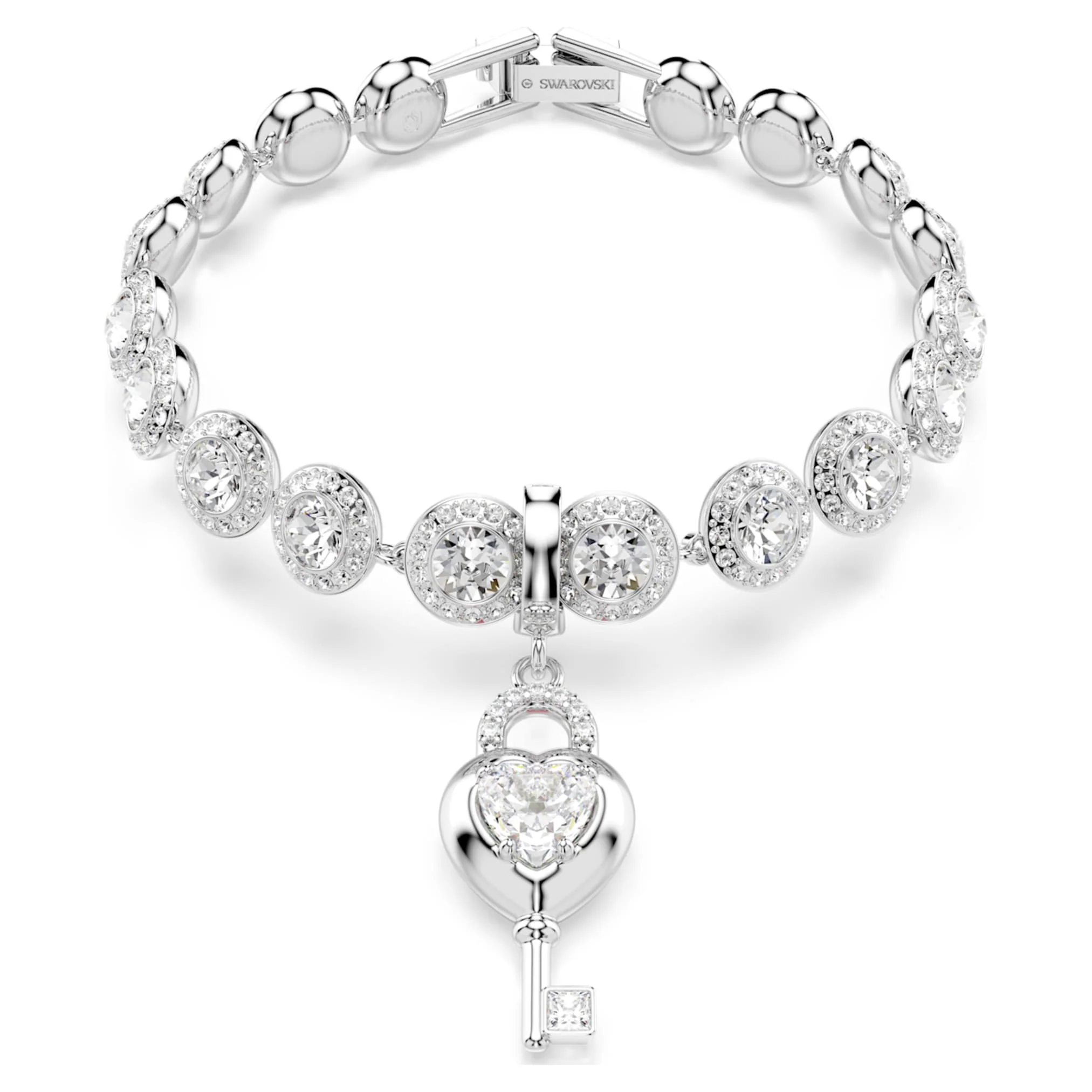 Idyllia charm Mixed cuts, Heart with key, White, Rhodium plated - Image 4