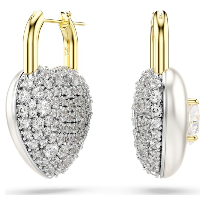 Idyllia drop earrings Mixed cuts, Heart, White, Gold-tone plated