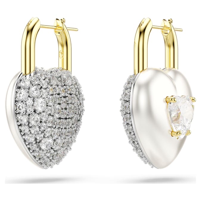 Idyllia drop earrings Mixed cuts, Heart, White, Gold-tone plated - Image 4