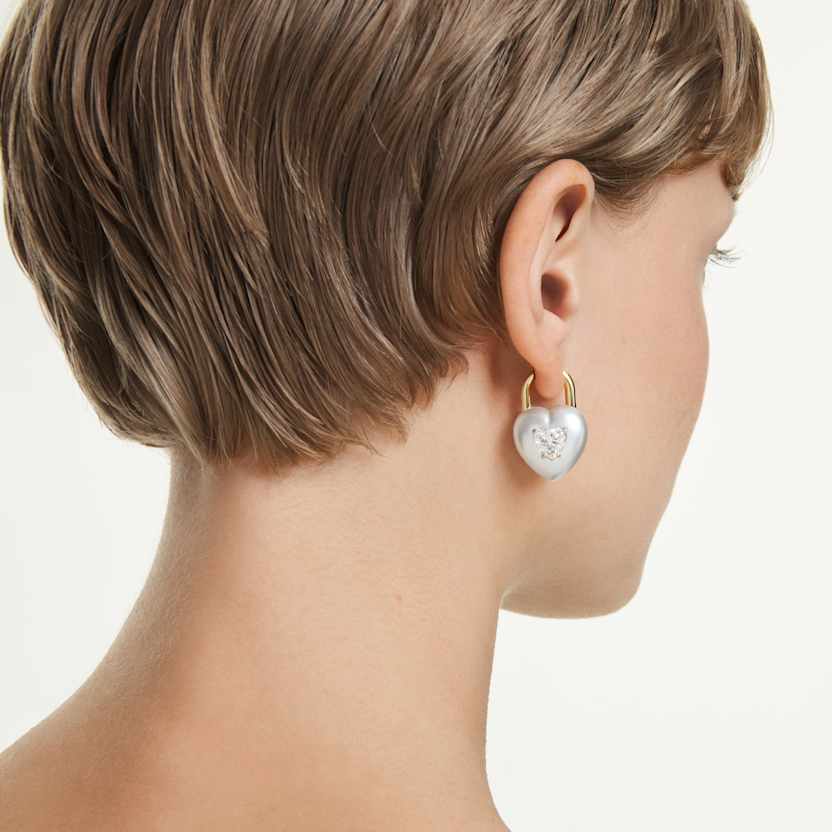 Idyllia drop earrings Mixed cuts, Heart, White, Gold-tone plated - Image 5