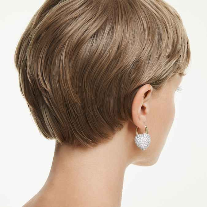 Idyllia drop earrings Mixed cuts, Heart, White, Gold-tone plated - Image 6