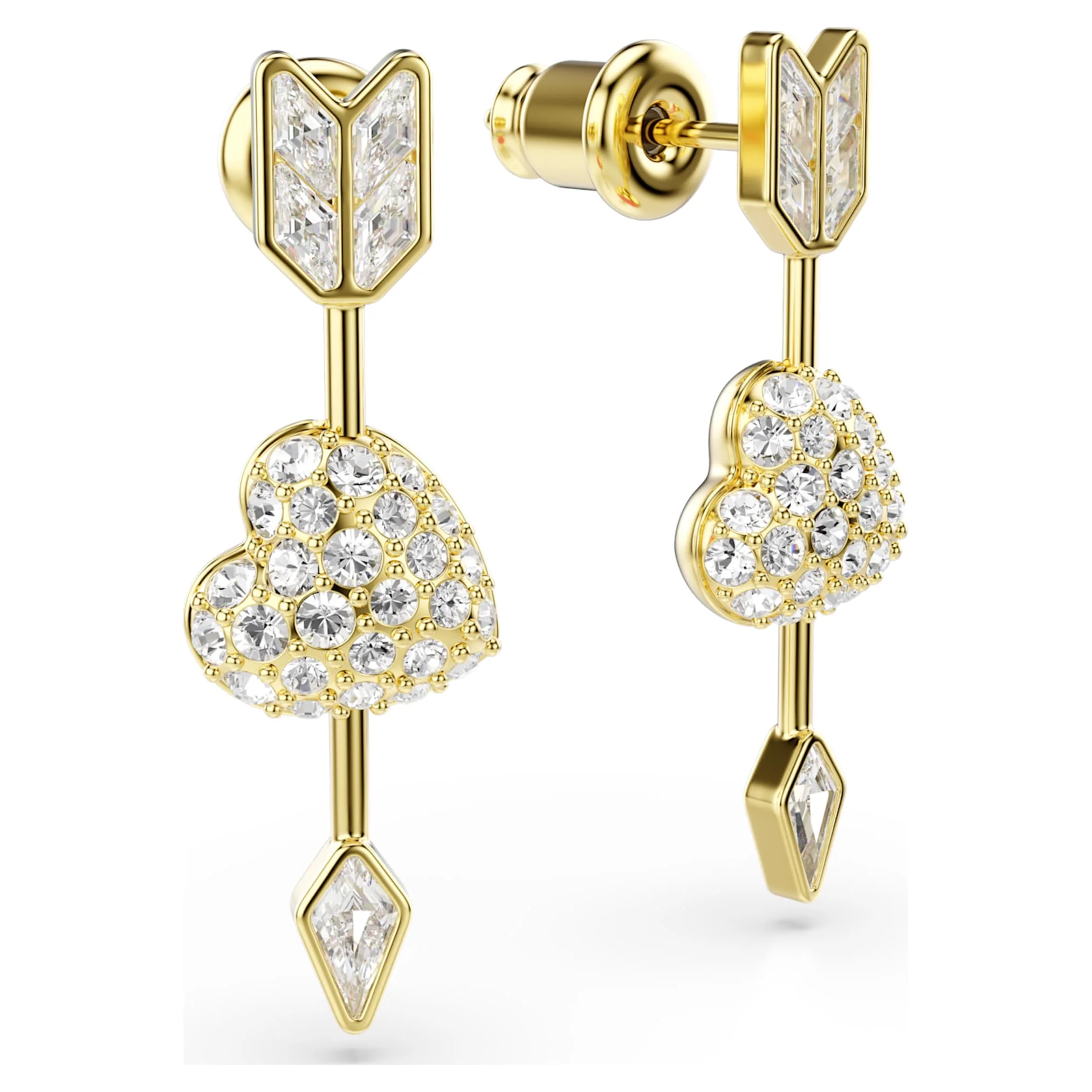 Idyllia drop earrings Mixed cuts, Heart with arrow, White, Gold-tone plated - Image 3