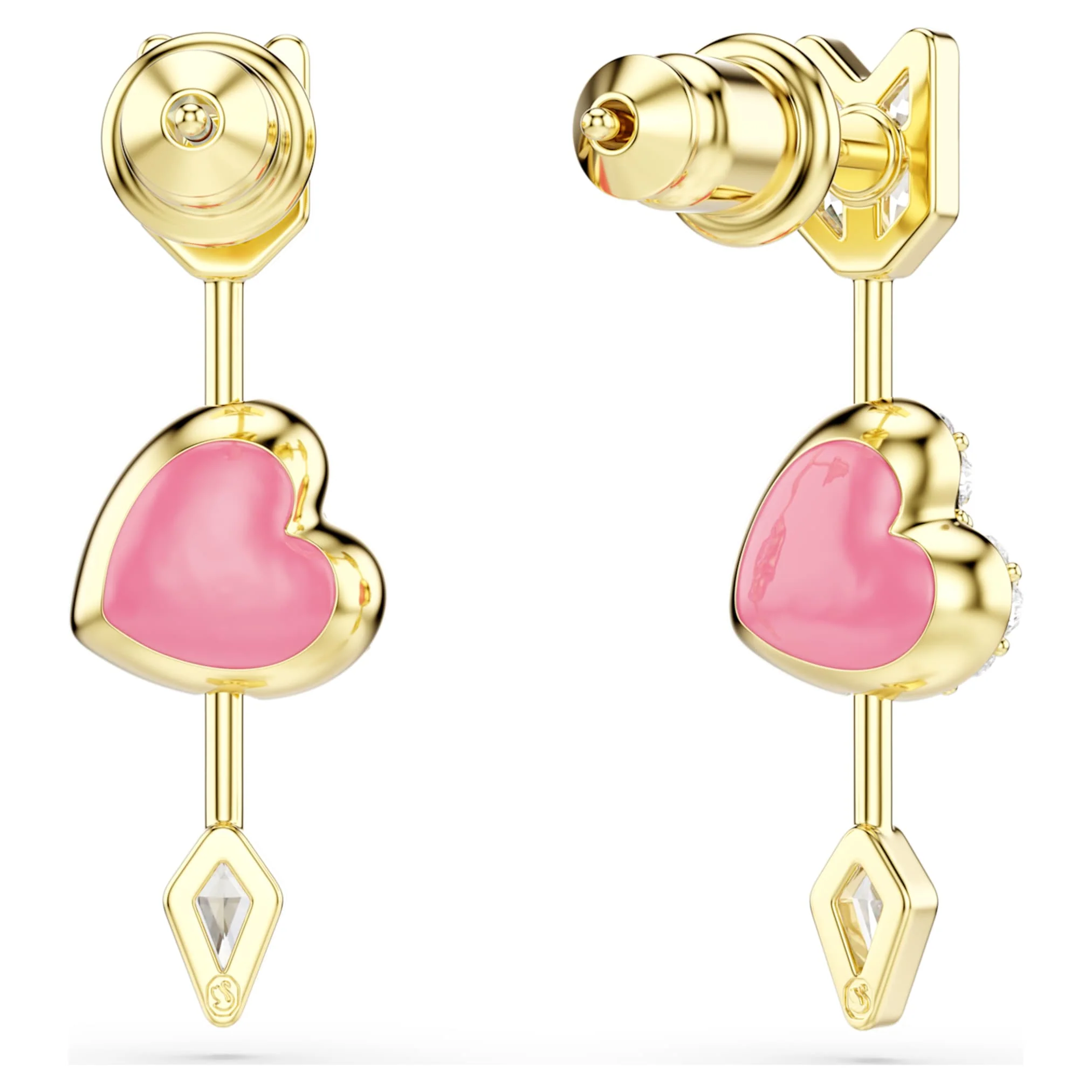 Idyllia drop earrings Mixed cuts, Heart with arrow, White, Gold-tone plated - Image 4