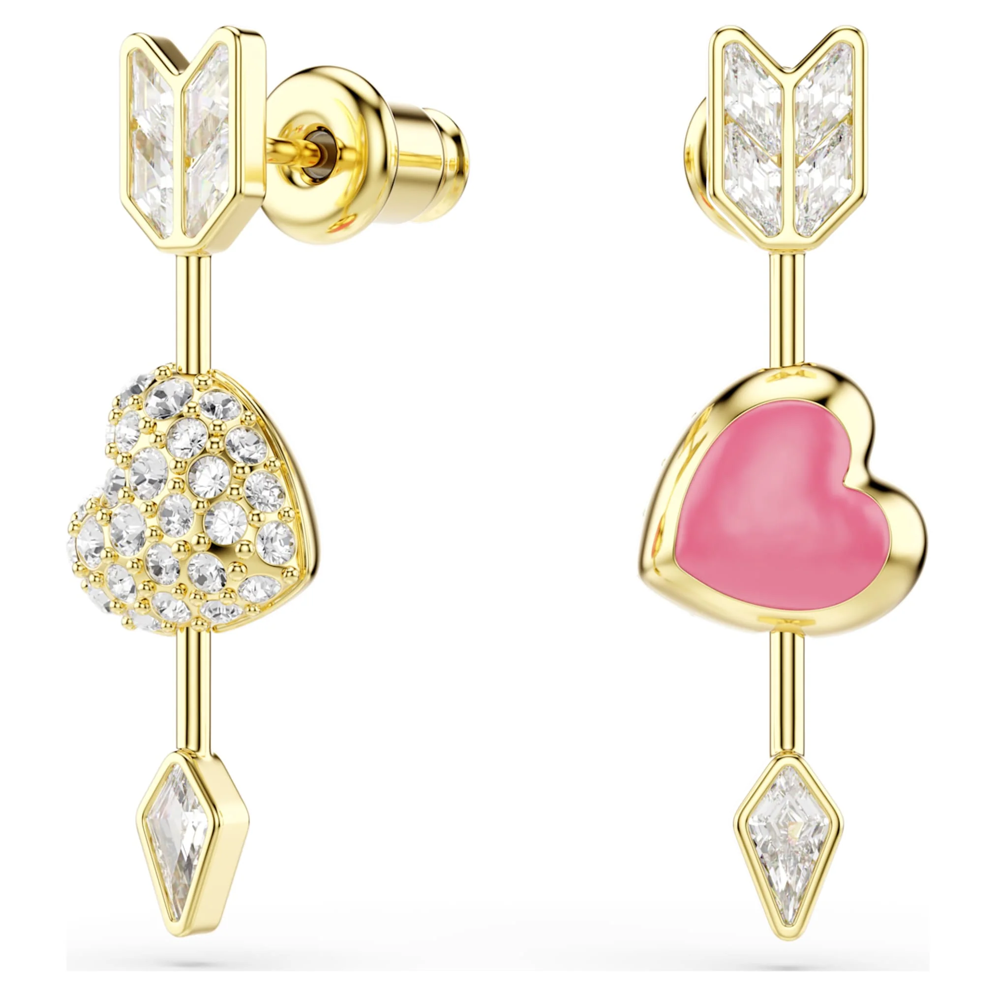 Idyllia drop earrings Mixed cuts, Heart with arrow, White, Gold-tone plated - Image 6