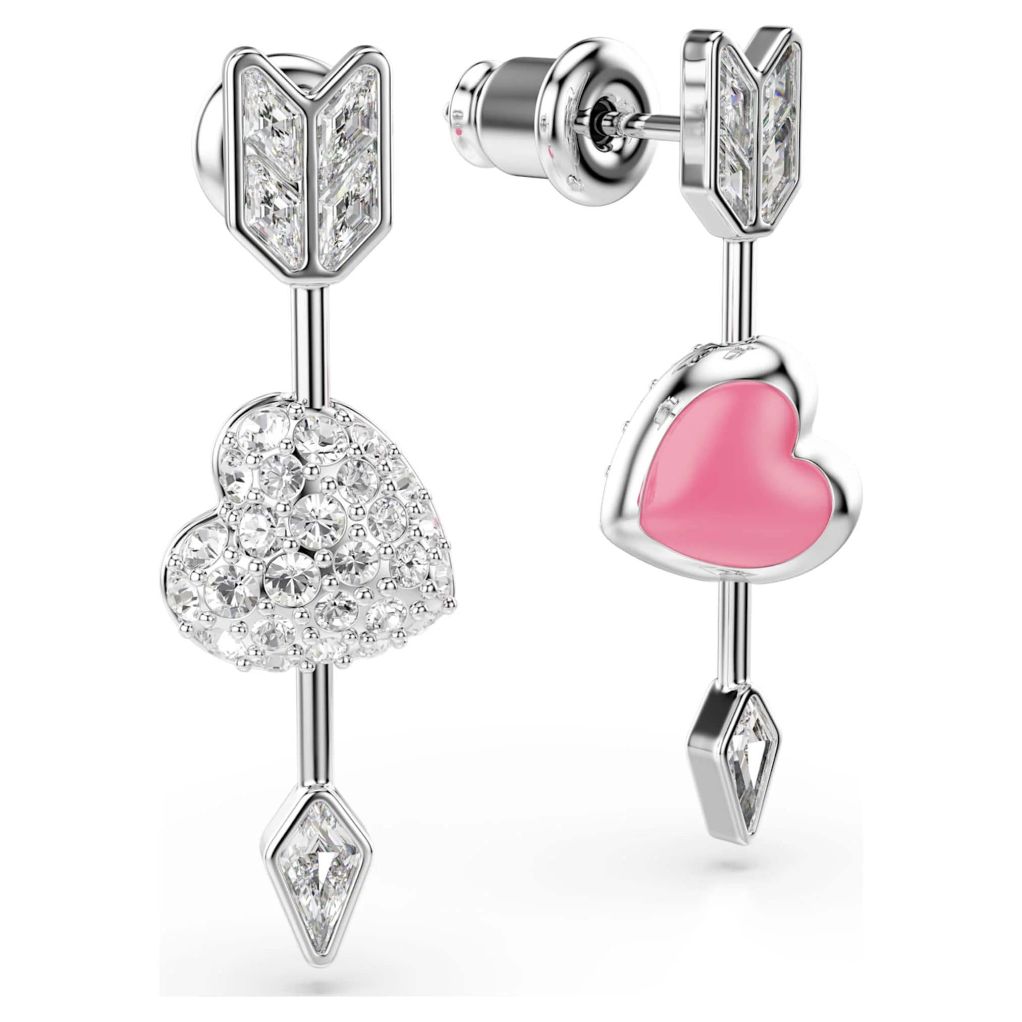 Idyllia drop earrings Mixed cuts, Heart with arrow, White, Rhodium plated - Image 5