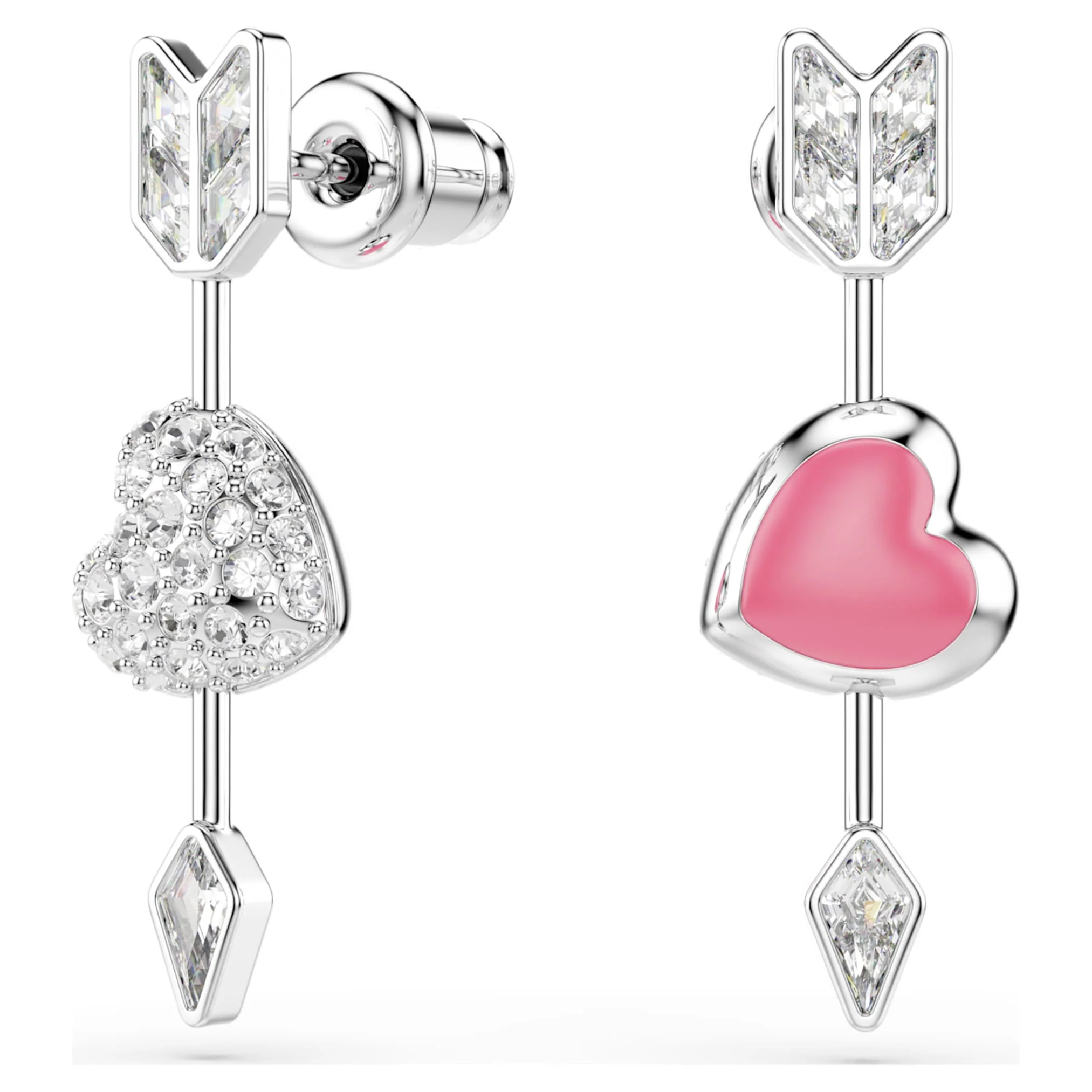 Idyllia drop earrings Mixed cuts, Heart with arrow, White, Rhodium plated - Image 6