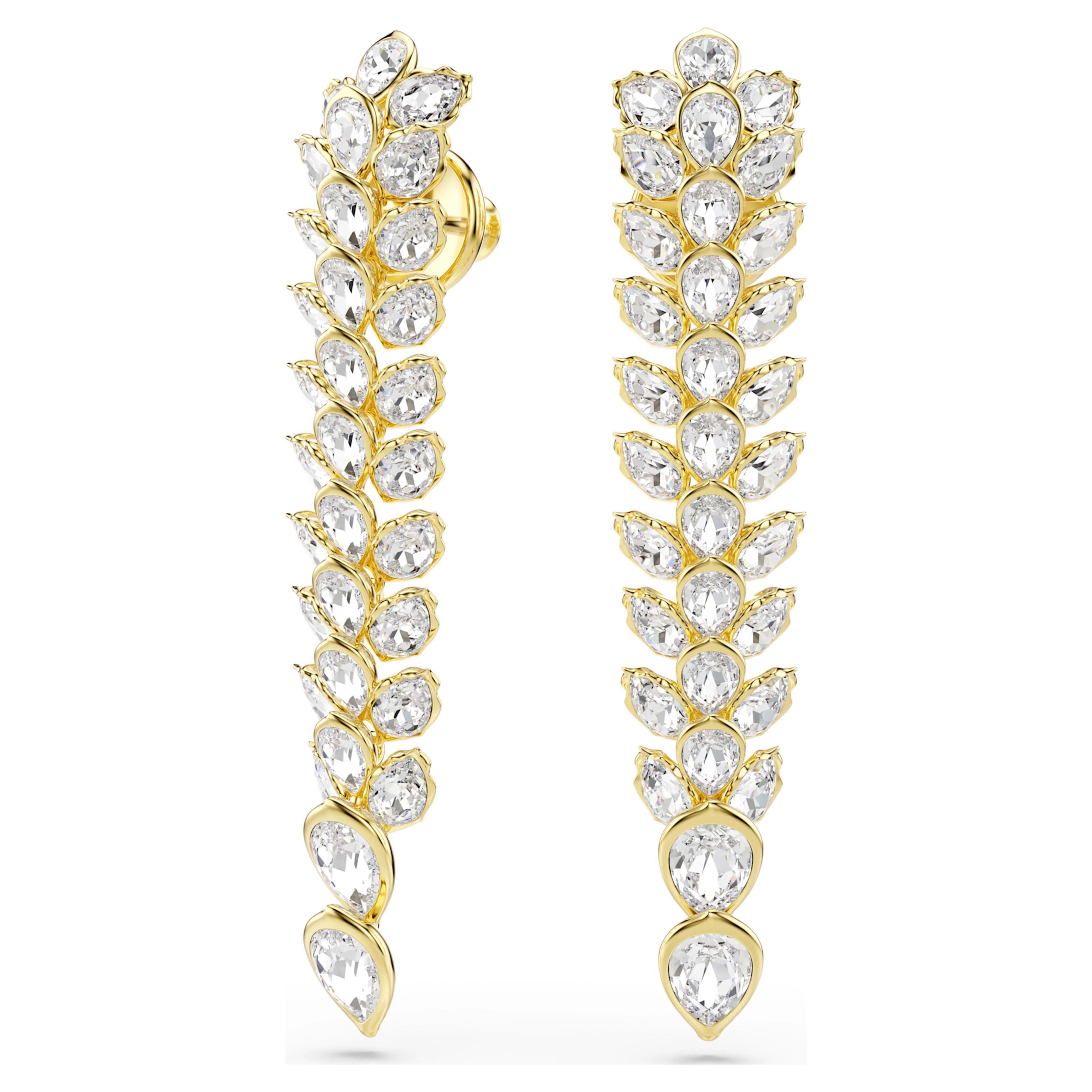 Idyllia drop earrings Mixed cuts, Long, White, Gold-tone plated - Image 2