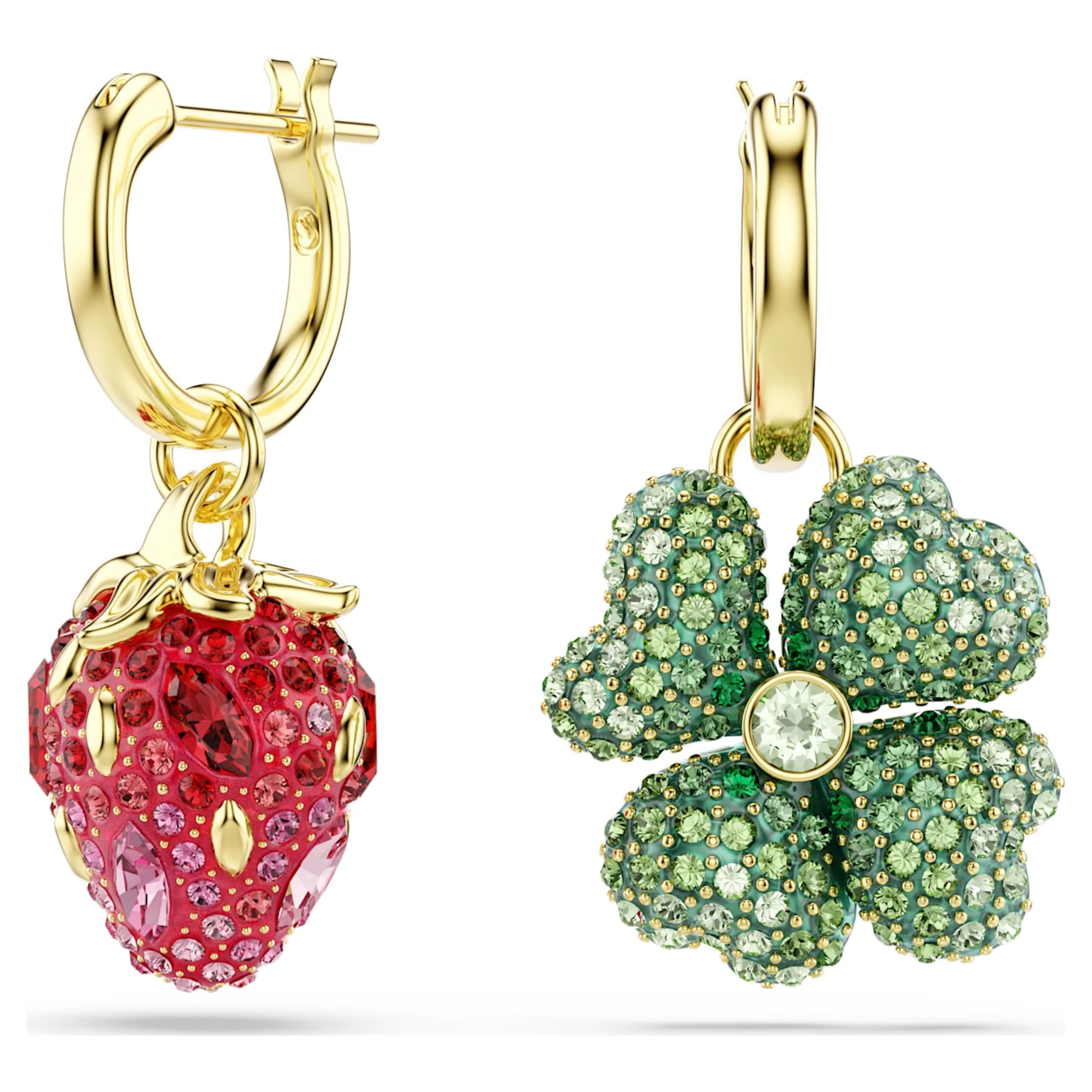 Idyllia drop earrings Set (3), Ladybug, Clover, Strawberry, Multicolored, Gold-tone plated - Image 3