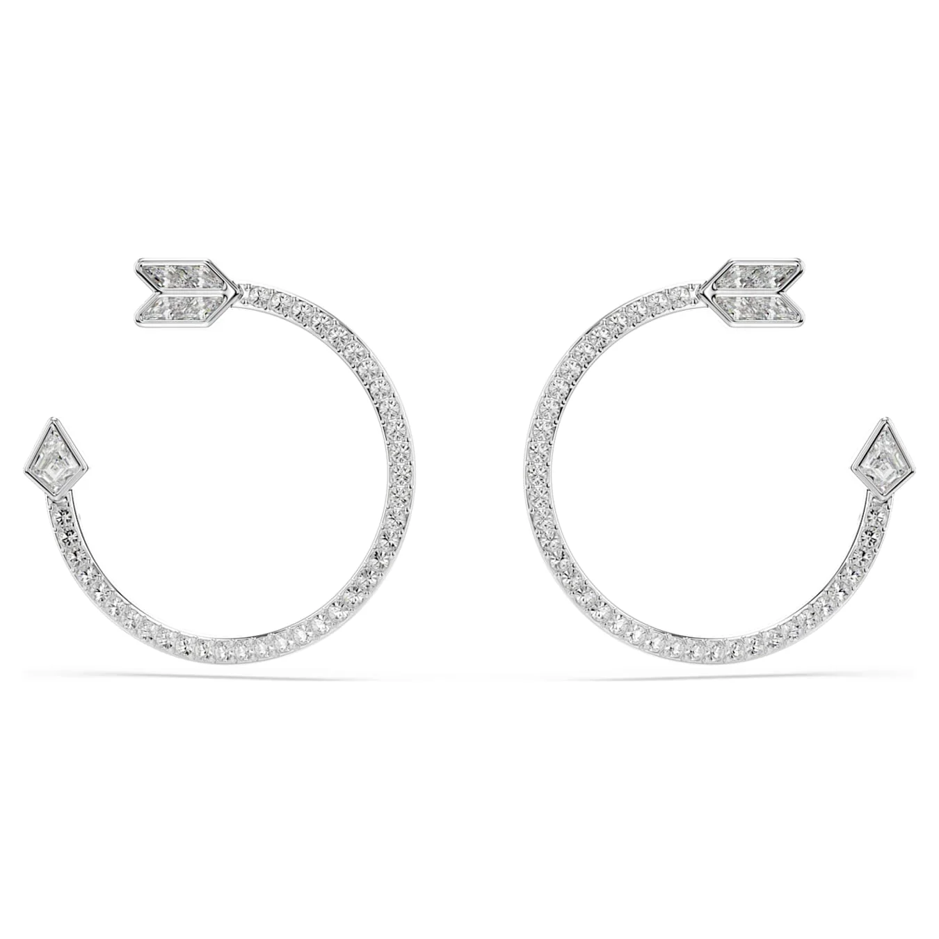 Idyllia hoop earrings Mixed cuts, Arrow, White, Rhodium plated