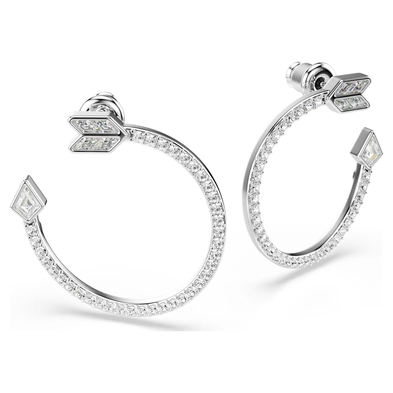 Idyllia hoop earrings Mixed cuts, Arrow, White, Rhodium plated - Image 3