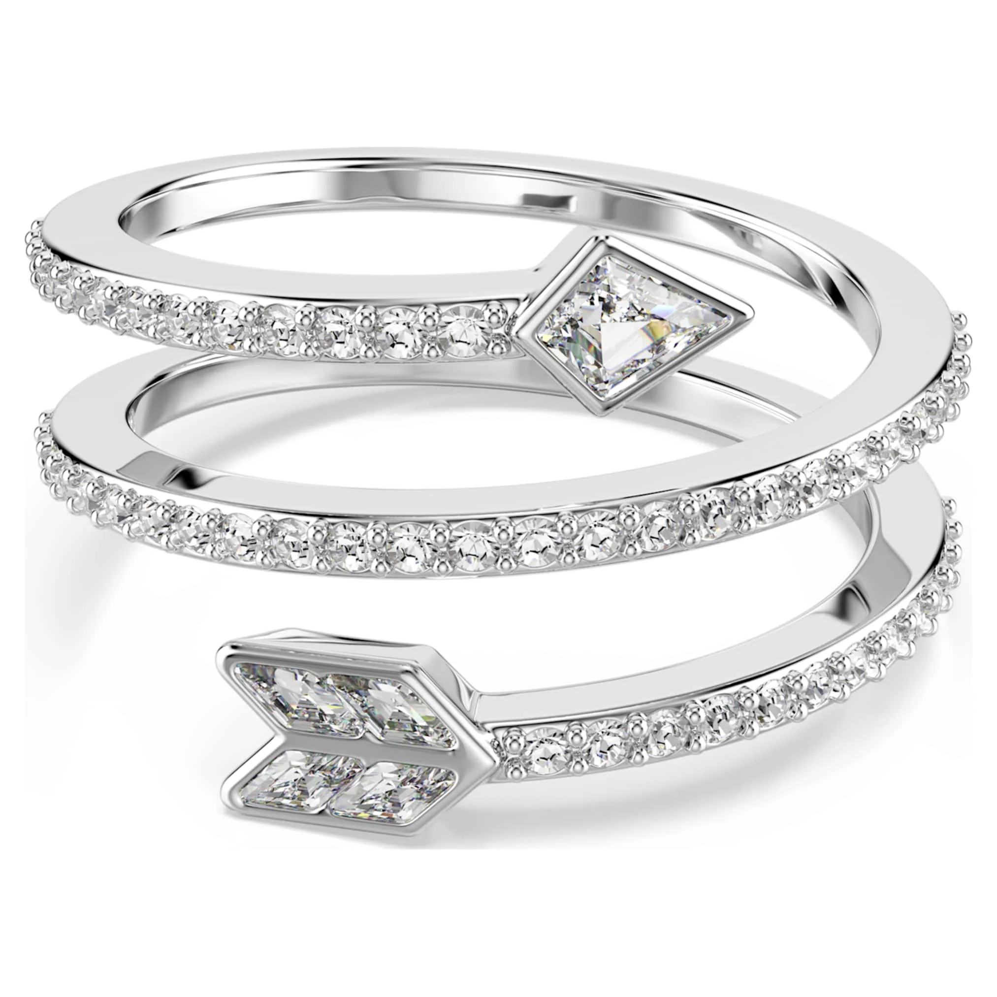 Idyllia motif ring Mixed cuts, Arrow, White, Rhodium plated