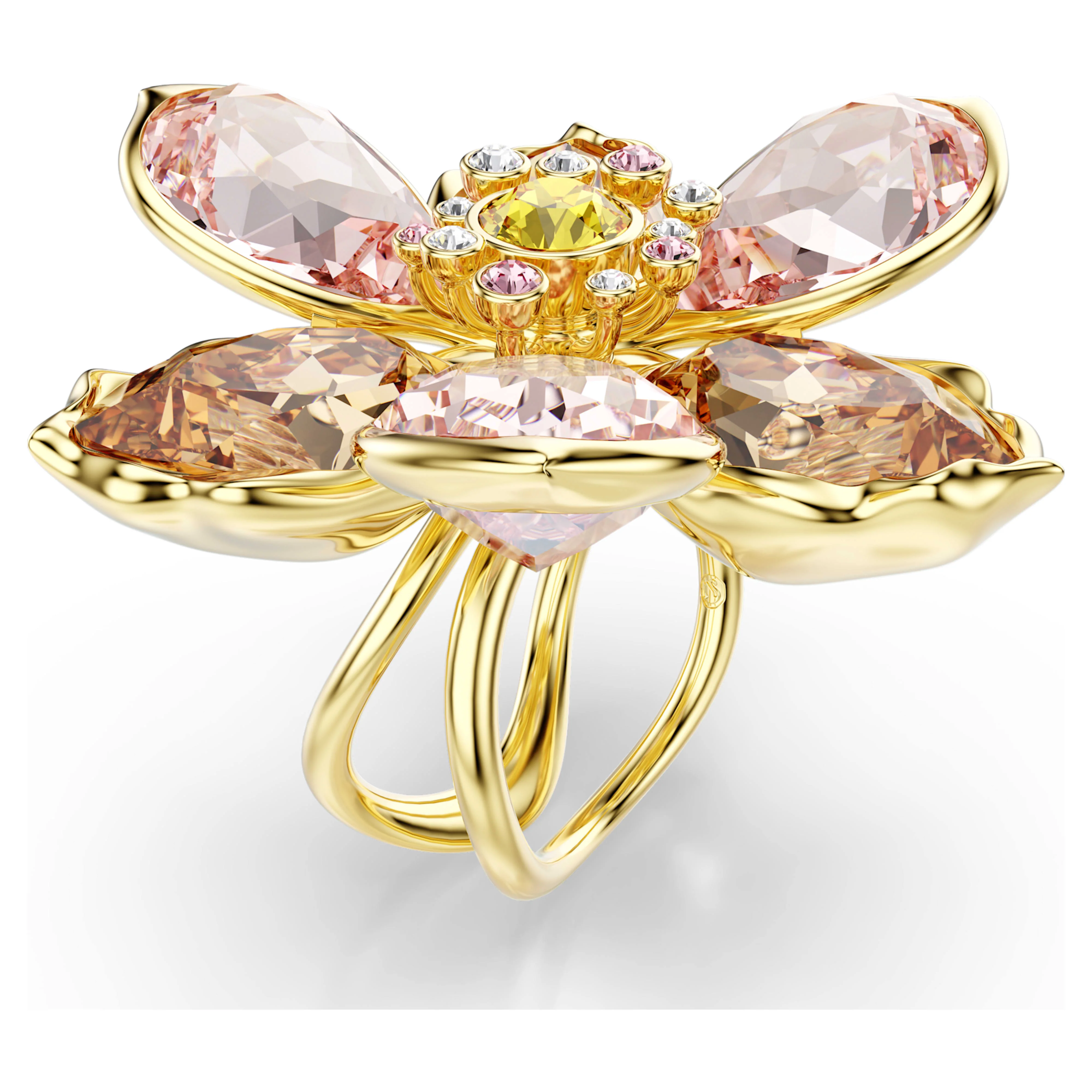 Idyllia motif ring Mixed cuts, Flower, Multicolored, Gold-tone plated - Image 2