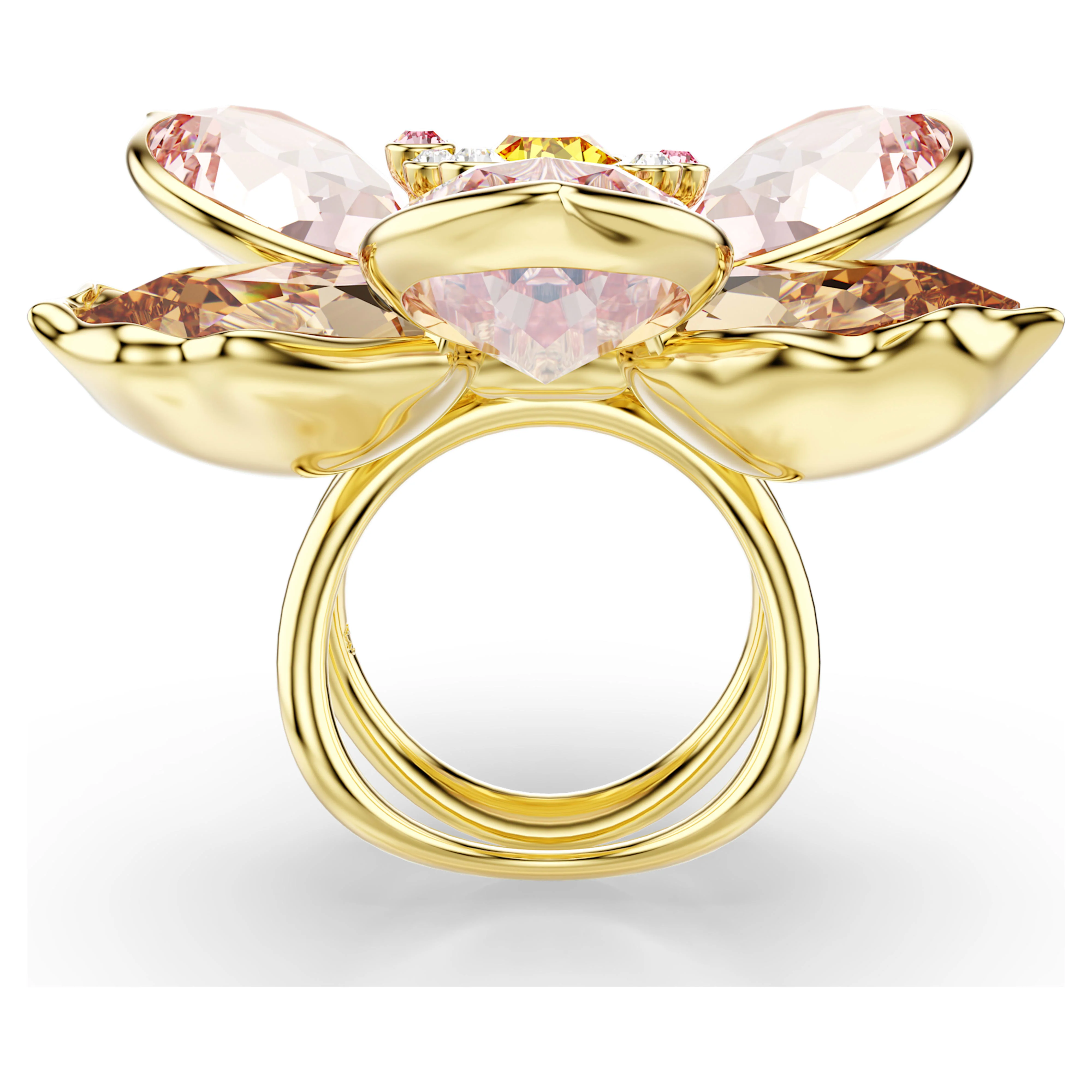 Idyllia motif ring Mixed cuts, Flower, Multicolored, Gold-tone plated - Image 3