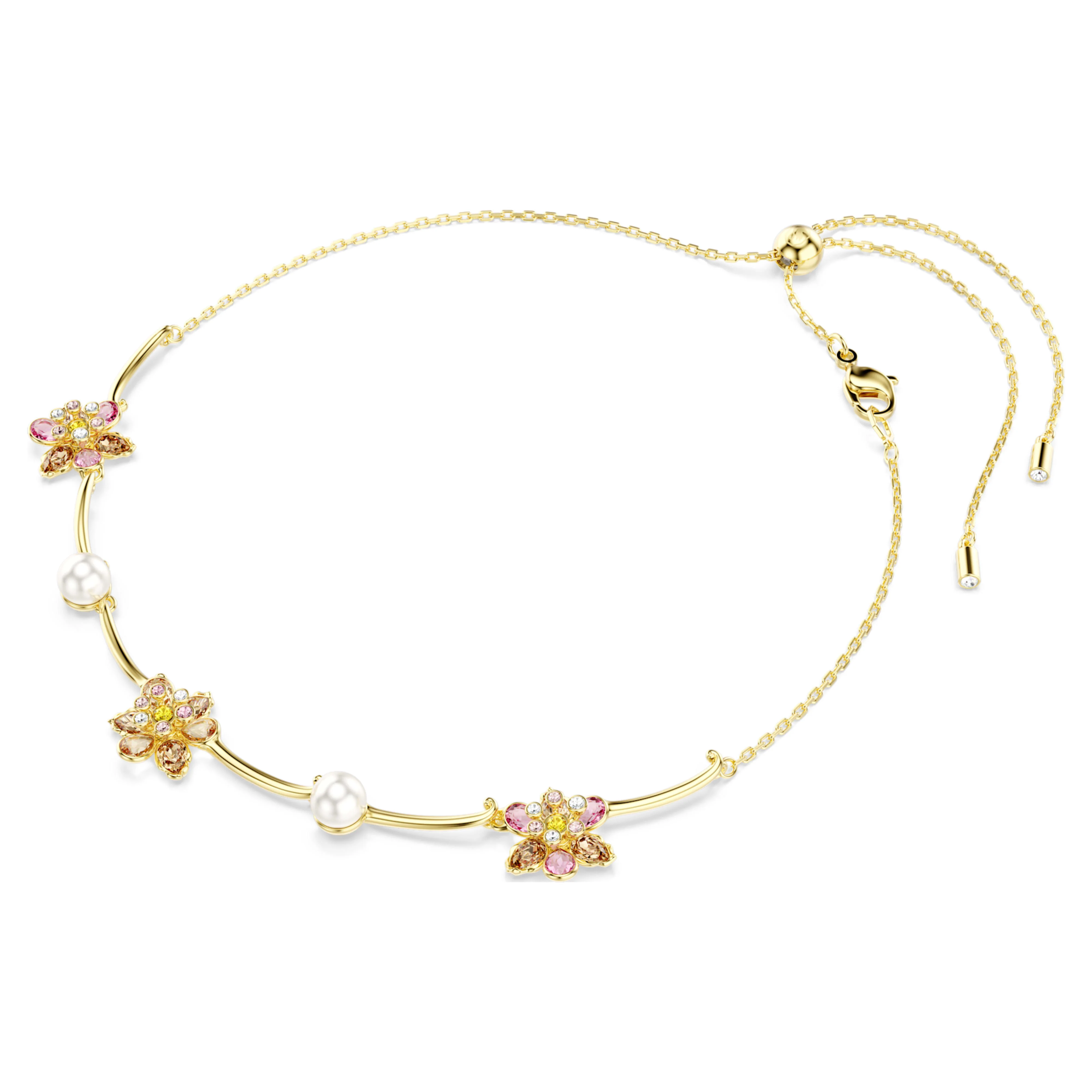 Idyllia necklace Crystal pearl, Mixed cuts, Flower, Multicolored, Gold-tone plated - Image 2
