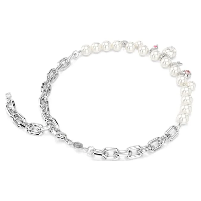 Idyllia necklace Crystal pearl, Mixed cuts, White, Rhodium plated - Image 4