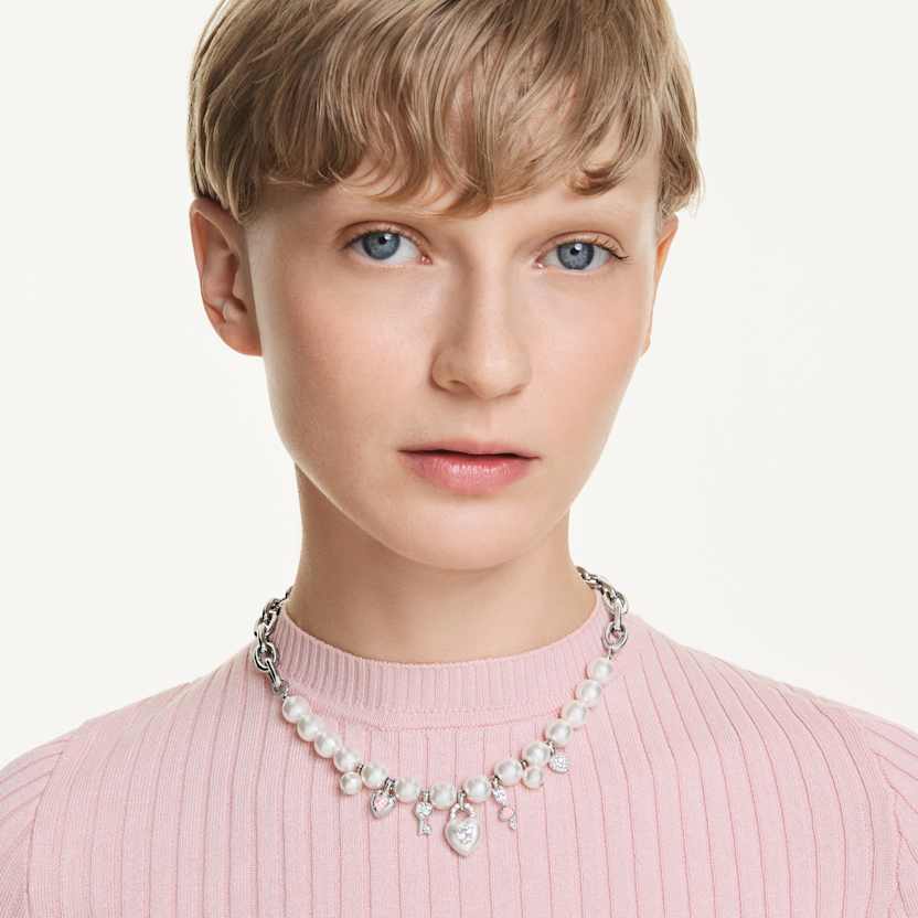 Idyllia necklace Crystal pearl, Mixed cuts, White, Rhodium plated - Image 5