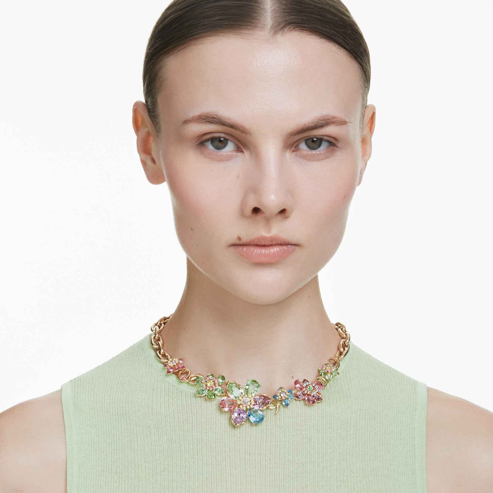 Idyllia necklace Mixed cuts, Flower, Multicolored, Gold-tone plated - Image 6