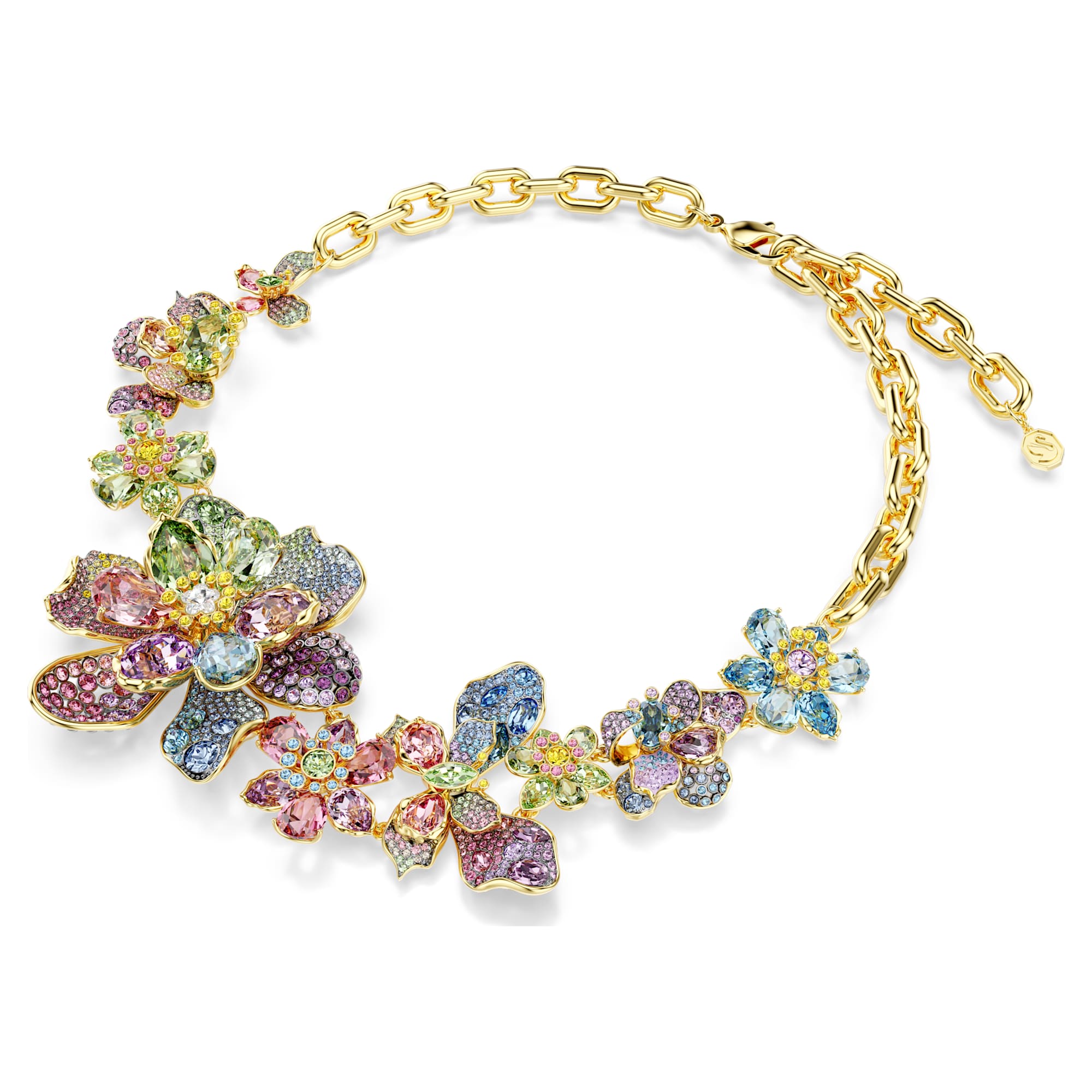 Idyllia necklace Mixed cuts, Pavé, Flower, Multicolored, Gold-tone plated - Image 2