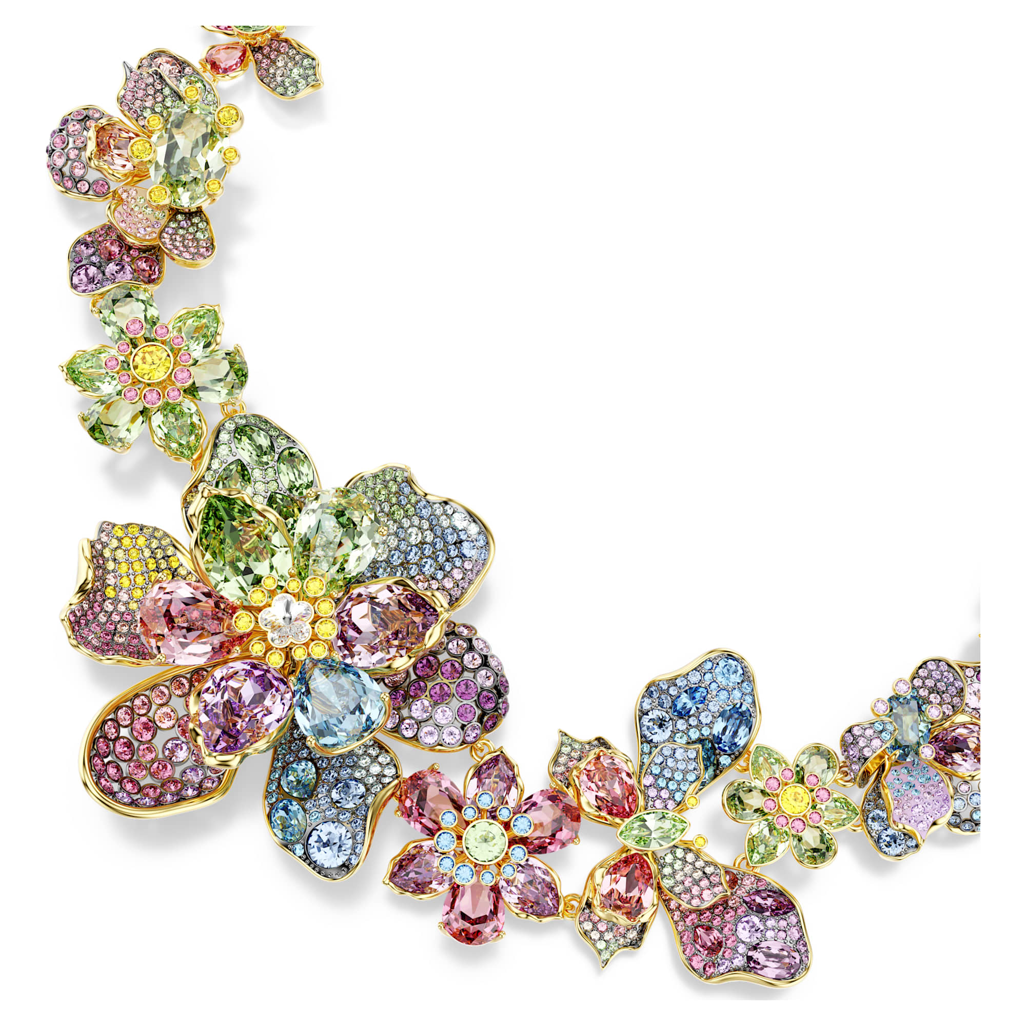 Idyllia necklace Mixed cuts, Pavé, Flower, Multicolored, Gold-tone plated - Image 4