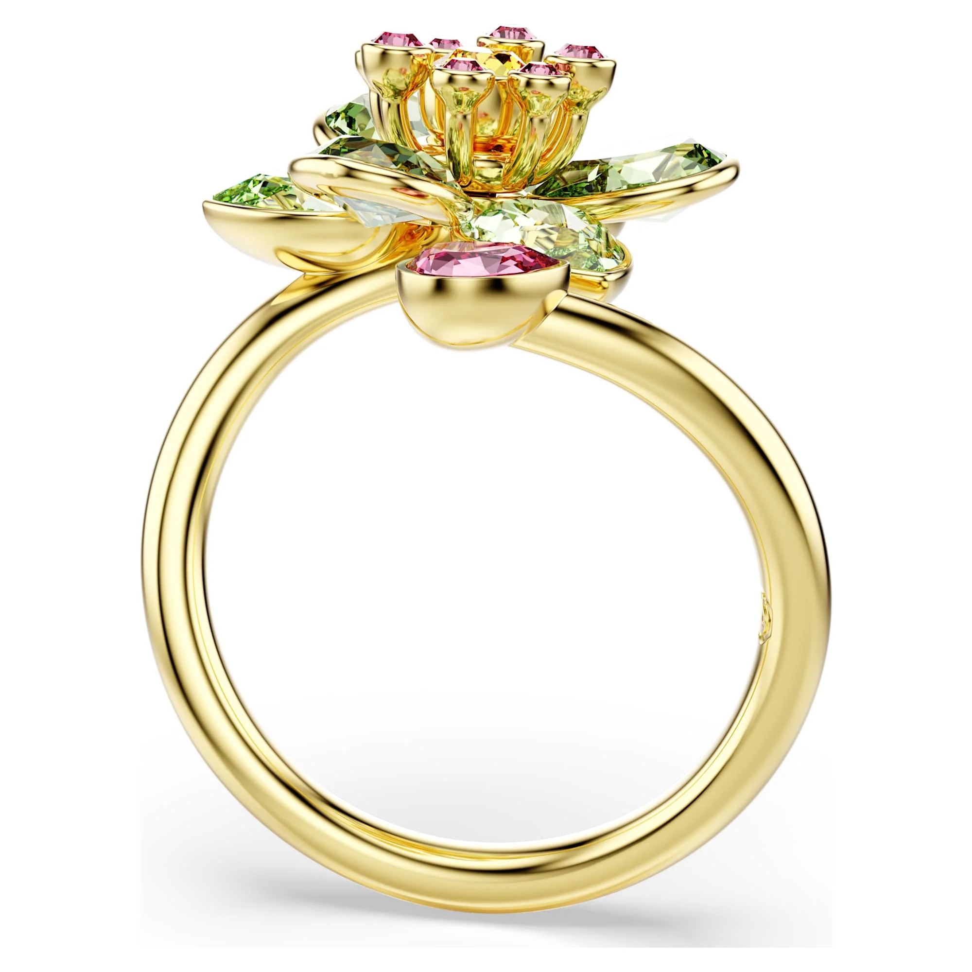 Idyllia open ring Mixed cuts, Flower, Green, Gold-tone plated - Image 3