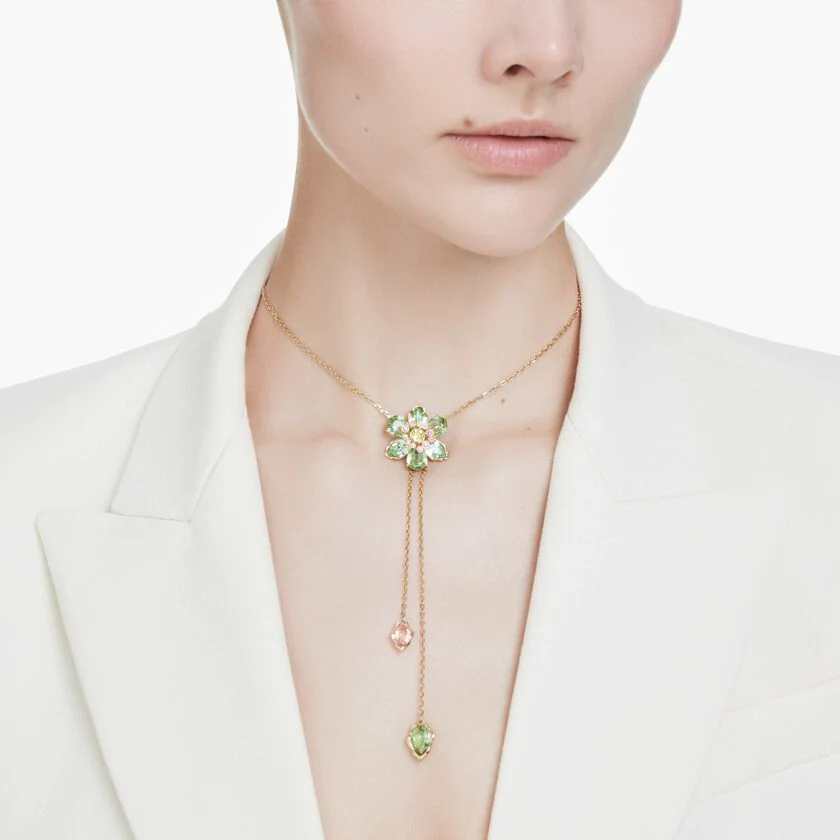 Idyllia Y pendant, Mixed cuts, Flower, Multicolored, Gold-tone plated - Image 5