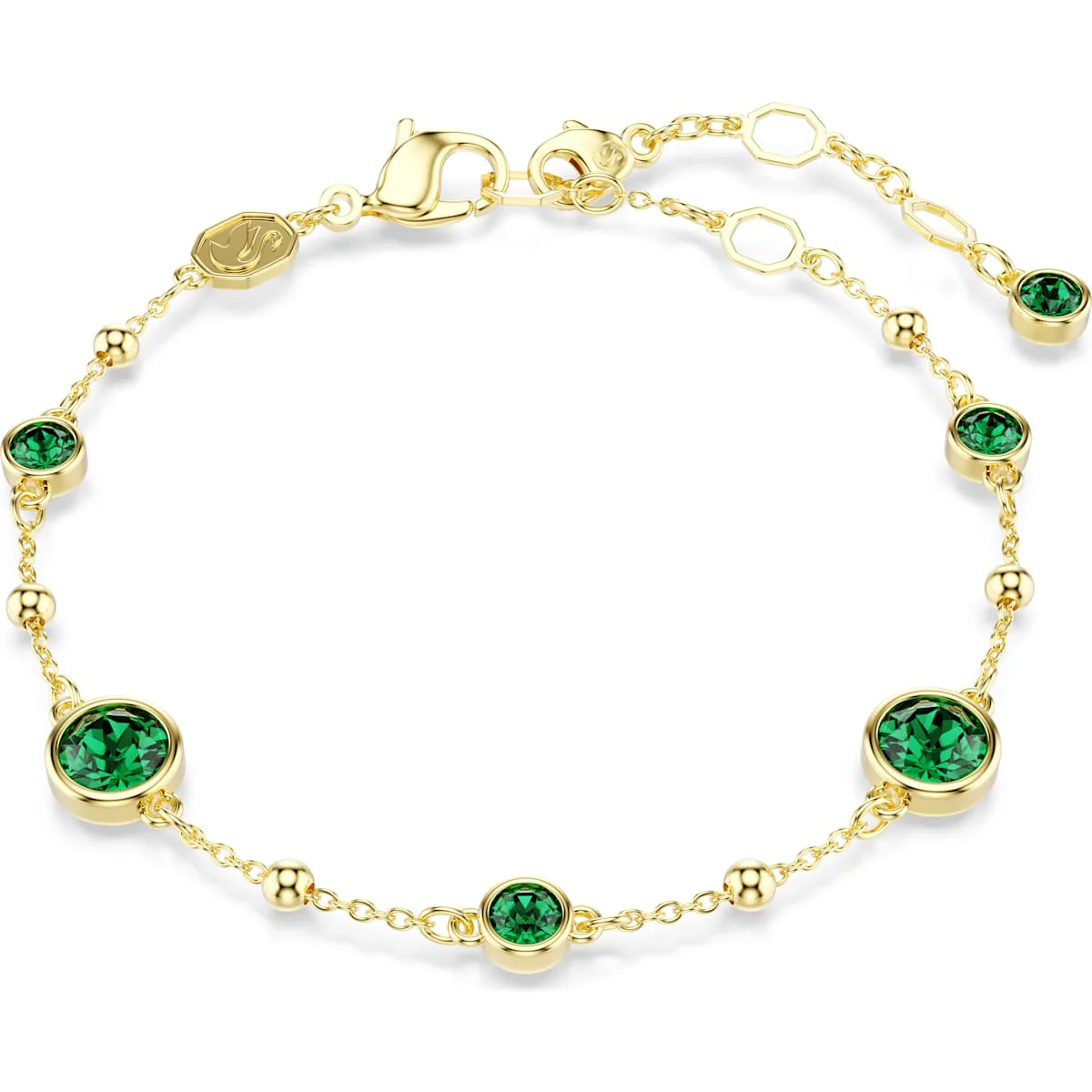 Imber bracelet, Round cut, Green, Gold-tone plated