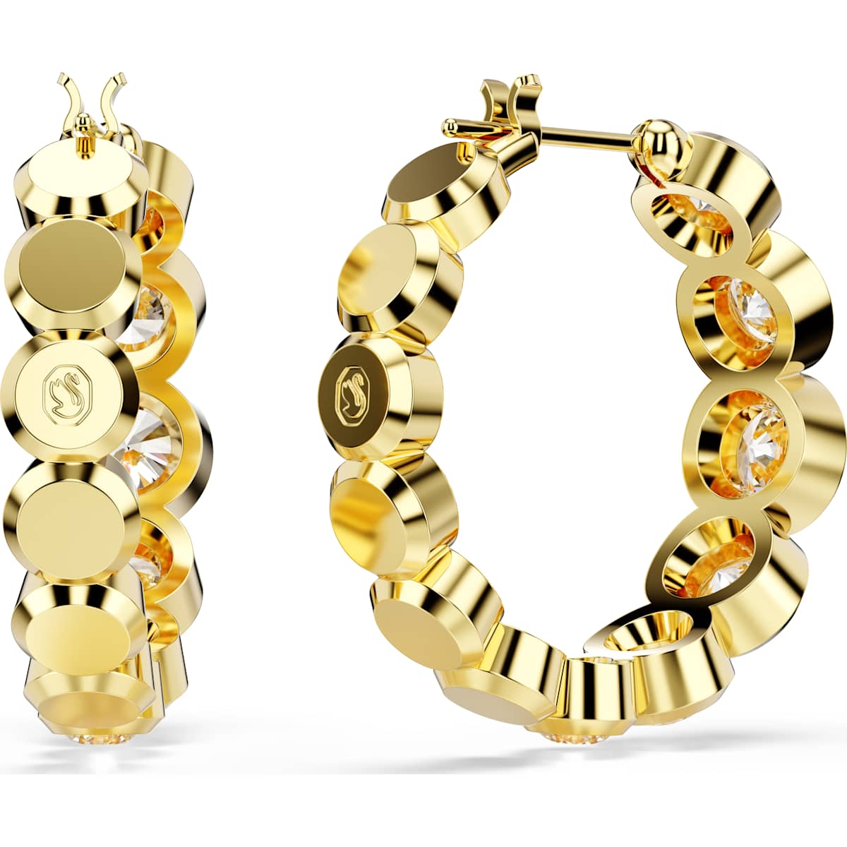 Imber hoop earrings, Round cut, White, Gold-tone plated - Image 4