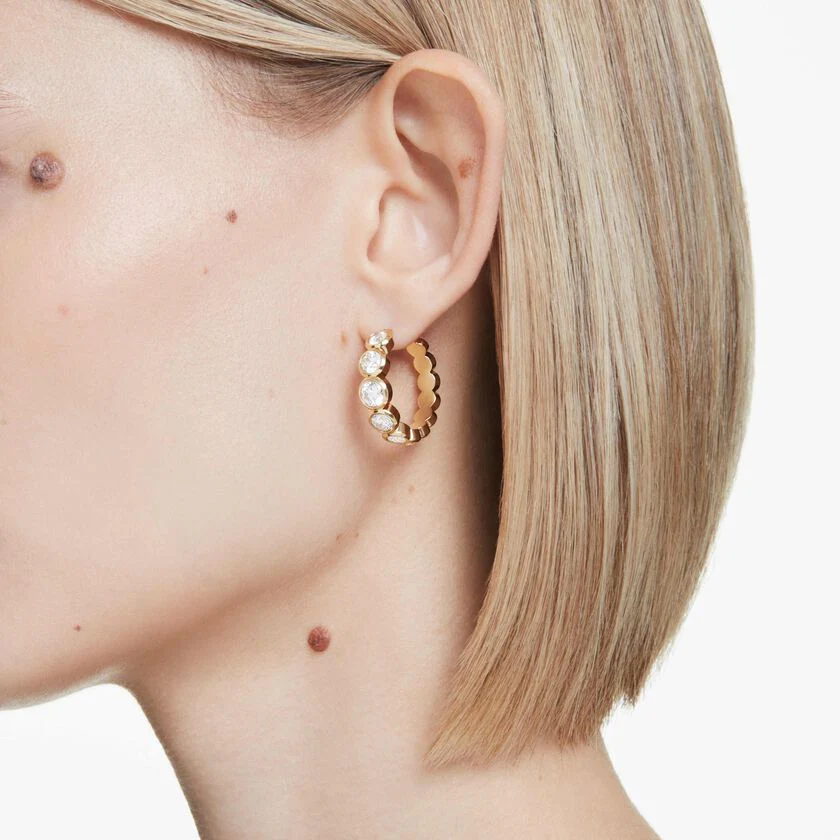 Imber hoop earrings, Round cut, White, Gold-tone plated - Image 5