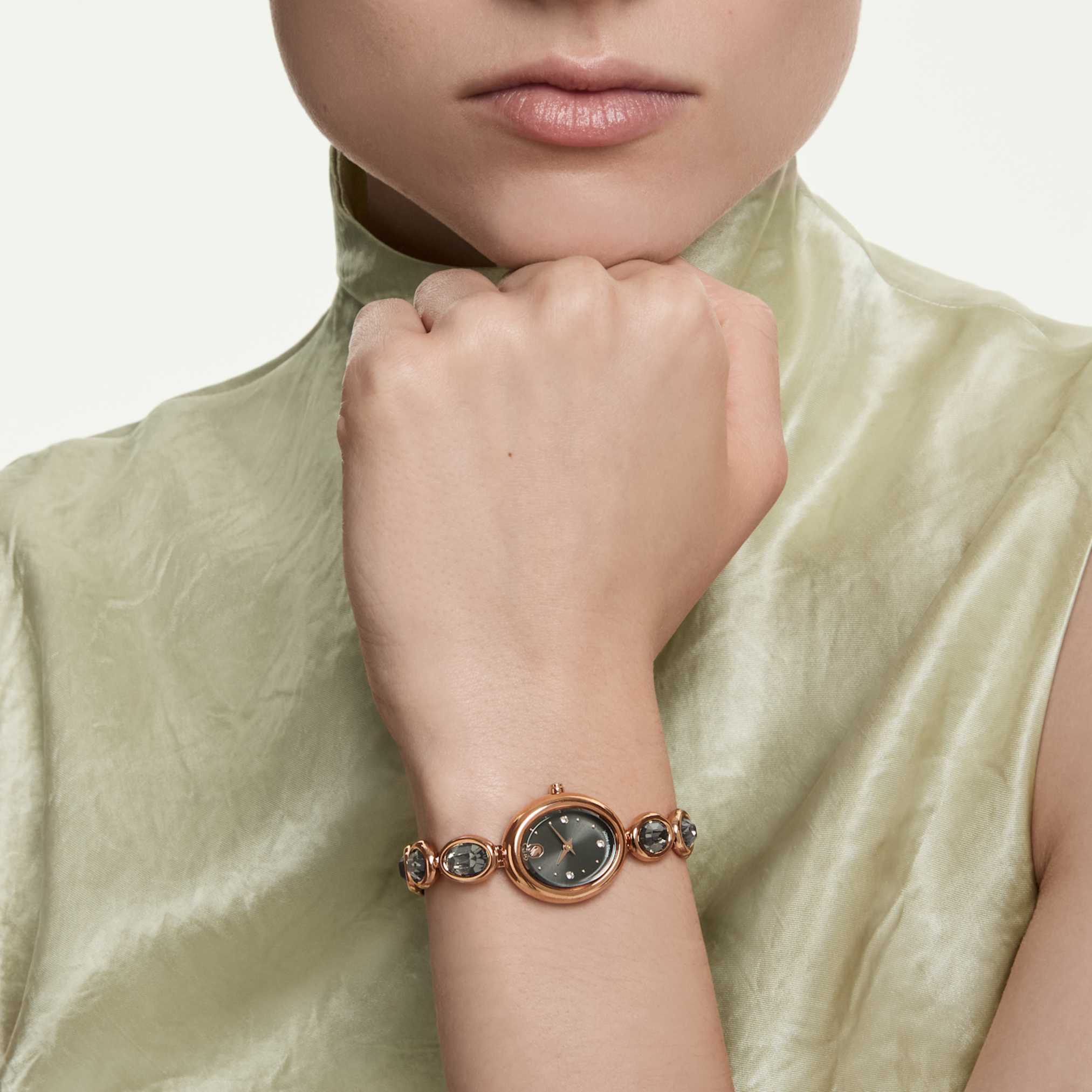 Imber oval watch Swiss Made, Metal bracelet, Black, Rose gold-tone finish - Image 6