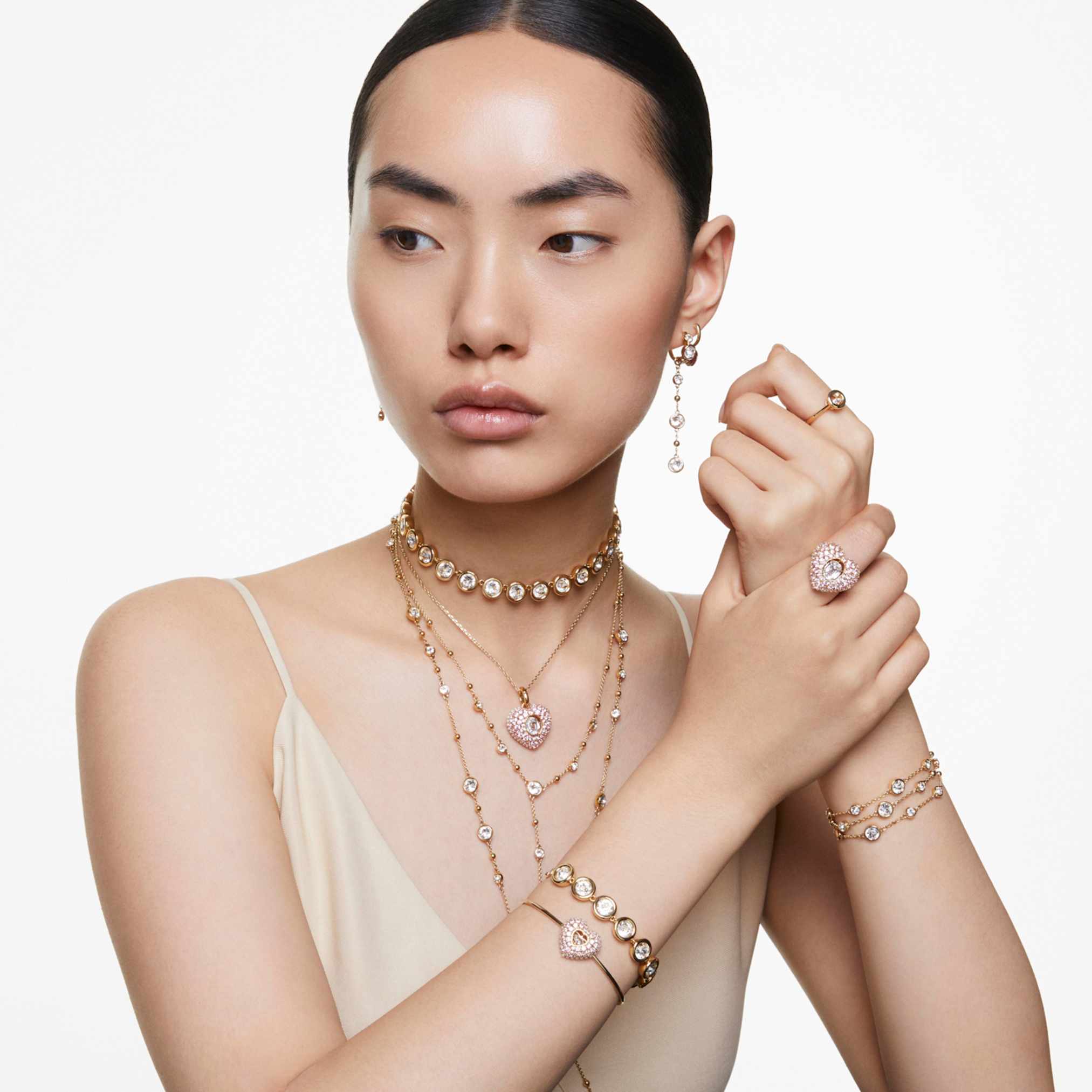 Imber strandage Round cut, White, Gold-tone plated - Image 5