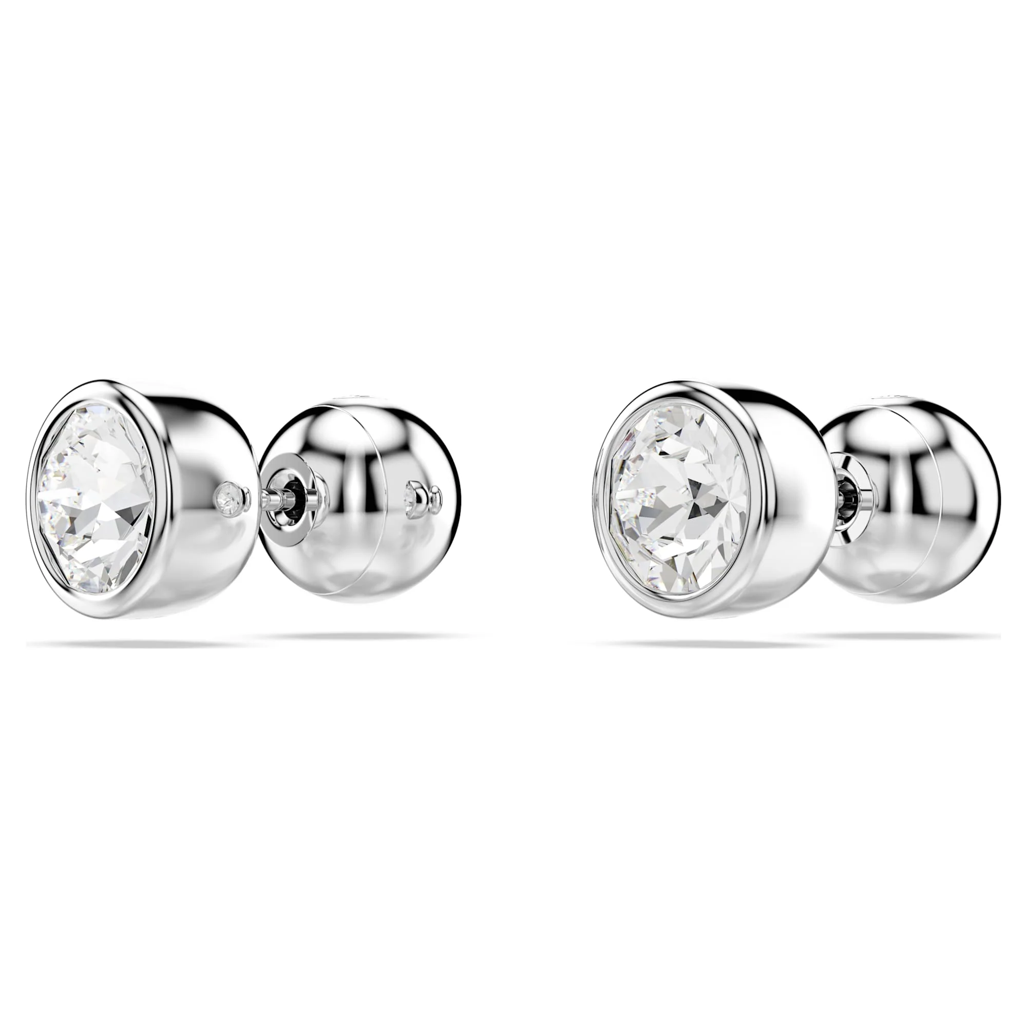 Imber stud earrings Round cut, White, Rhodium plated - Image 3