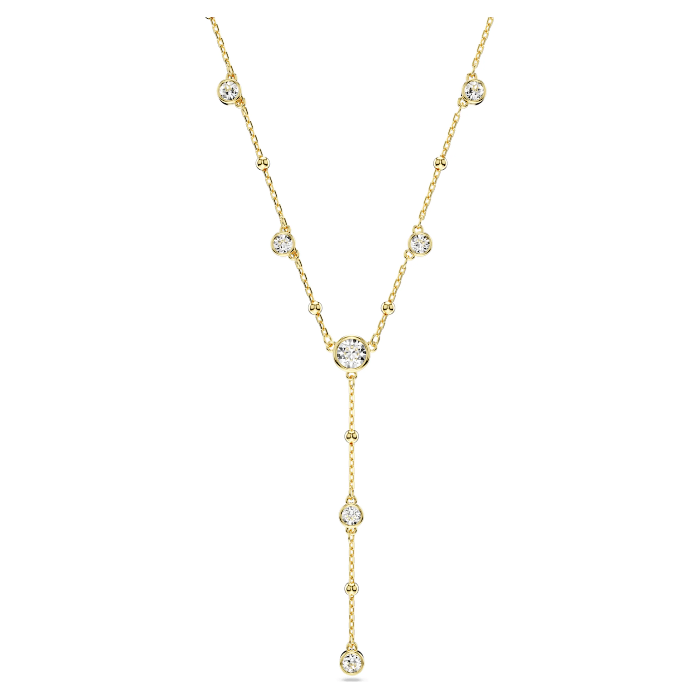 Imber Y necklace Round cut, Scattered design, White, Gold-tone plated