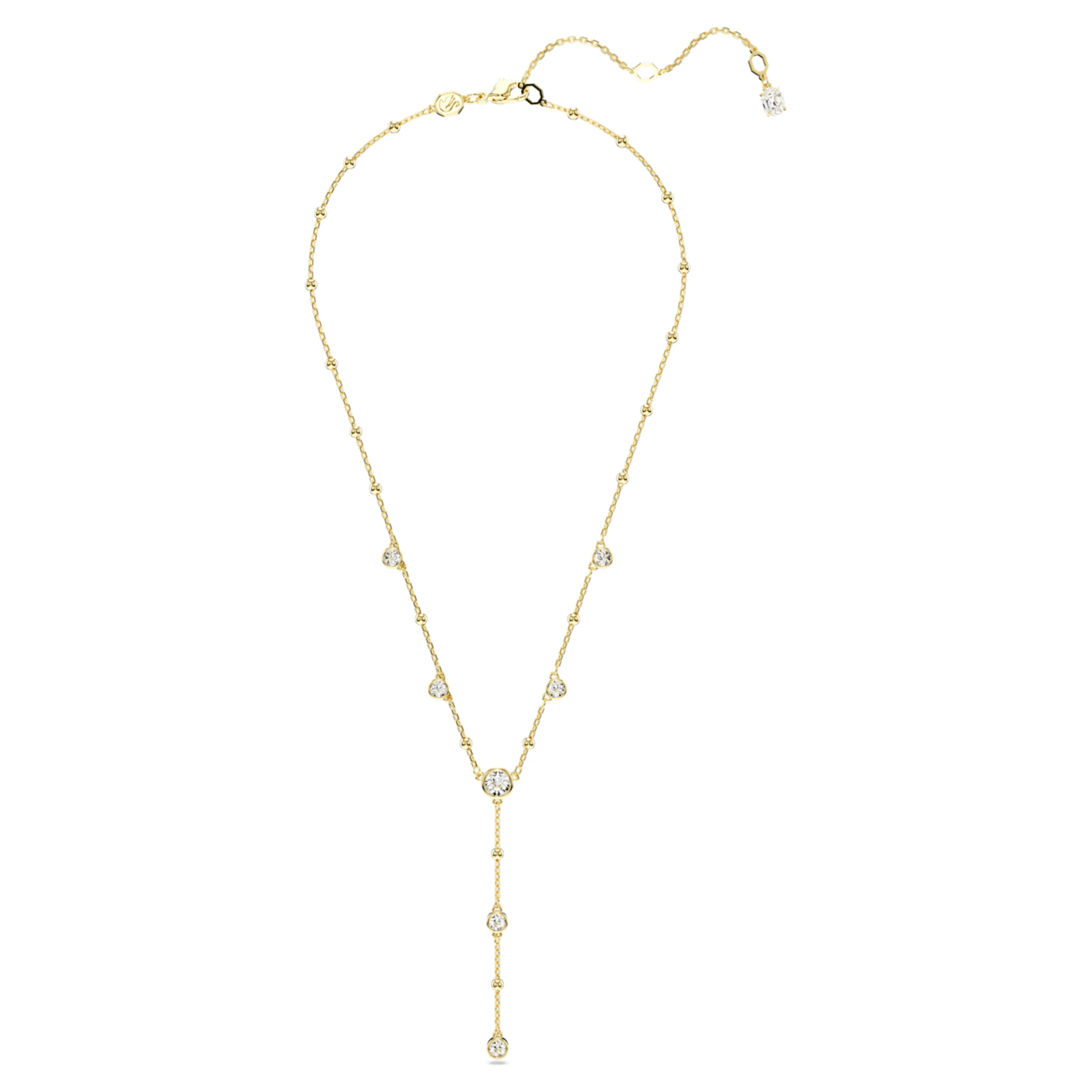 Imber Y necklace Round cut, Scattered design, White, Gold-tone plated - Image 2