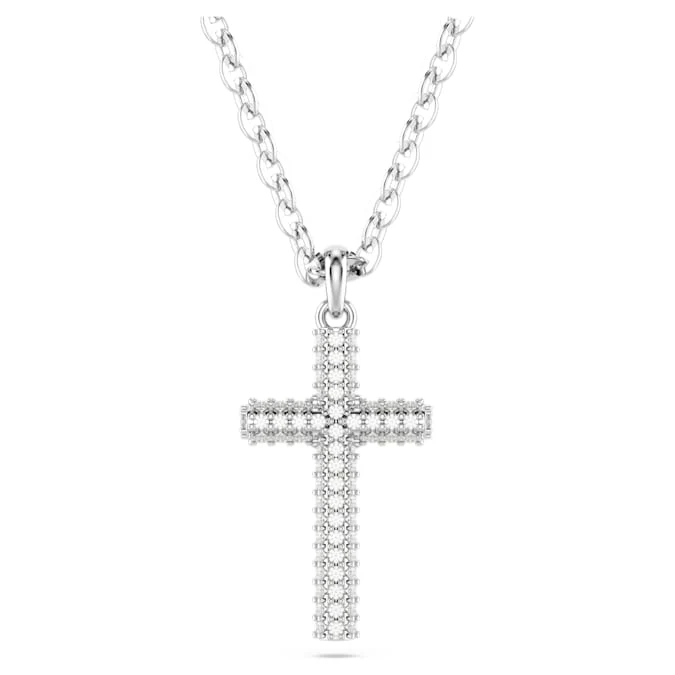 Insigne pendant Pavé, Cross, White, Rhodium plated