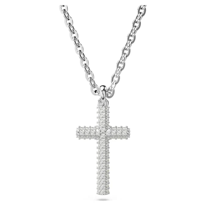 Insigne pendant Pavé, Cross, White, Rhodium plated - Image 4